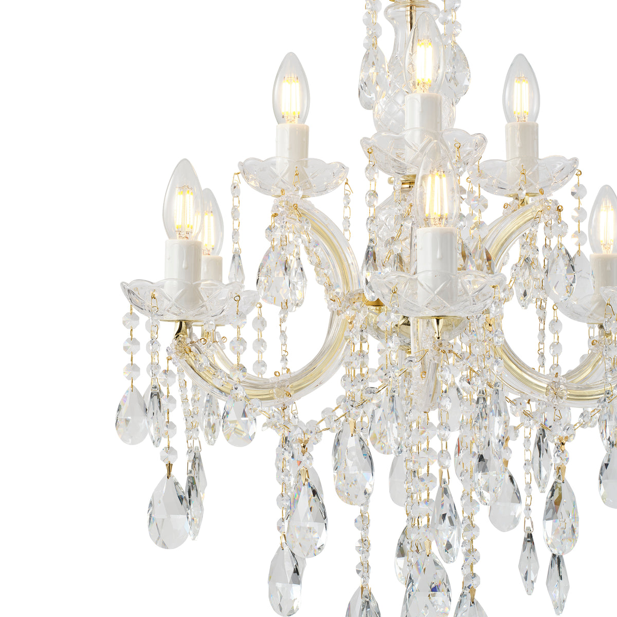 Zurich 9 Light Crystal Glass Chandelier, Gold