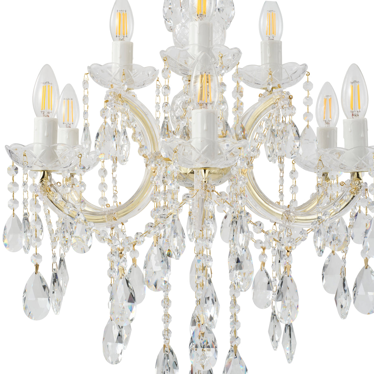 Zurich 9 Light Crystal Glass Chandelier, Gold