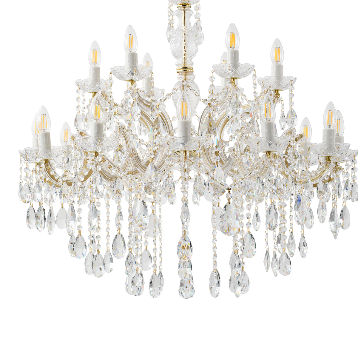 Zurich 18 Light Crystal Glass Chandelier, Gold