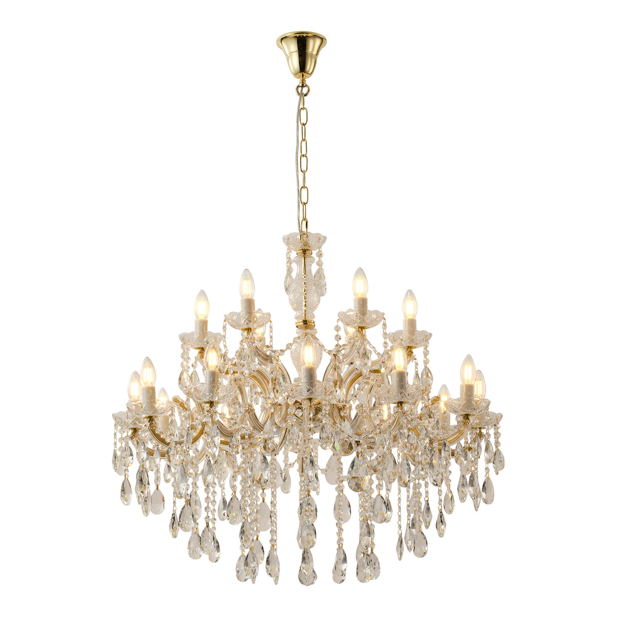 Zurich 18 Light Crystal Glass Chandelier, Gold