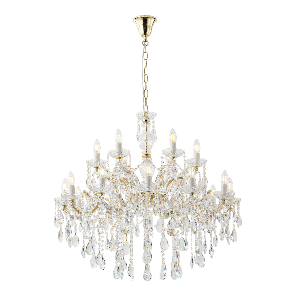 Zurich 18 Light Crystal Glass Chandelier, Gold