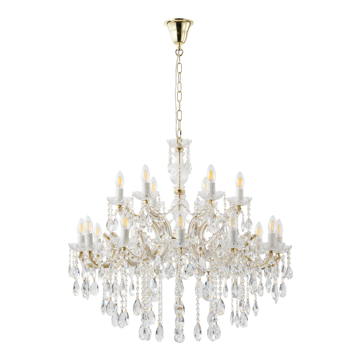 Zurich 18 Light Crystal Glass Chandelier, Gold