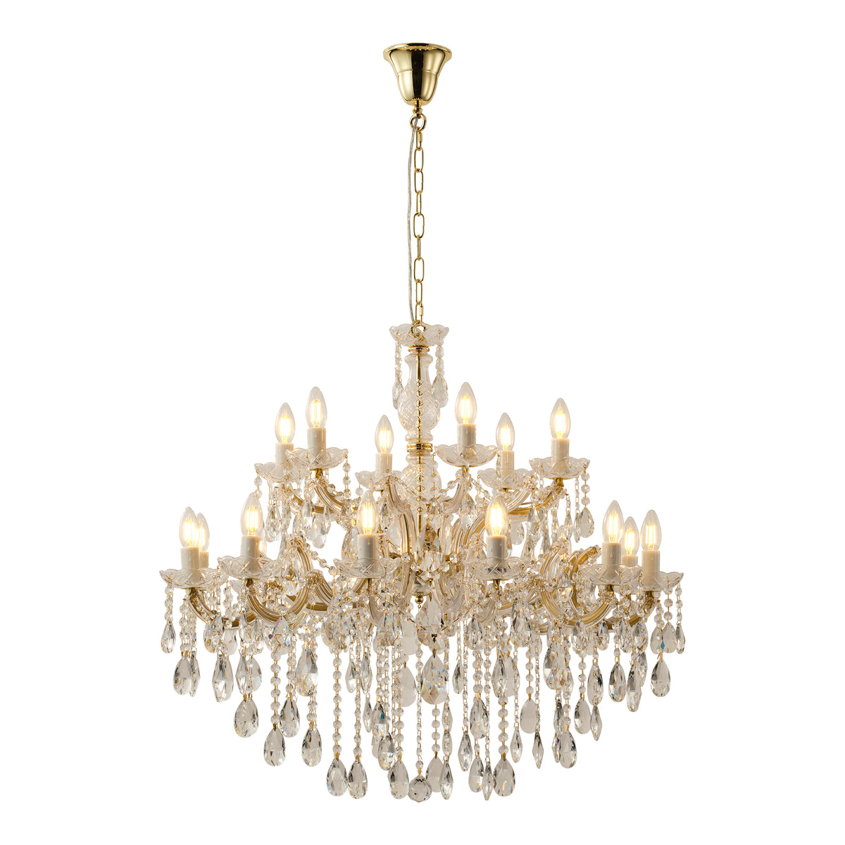 Zurich 18 Light Crystal Glass Chandelier, Gold