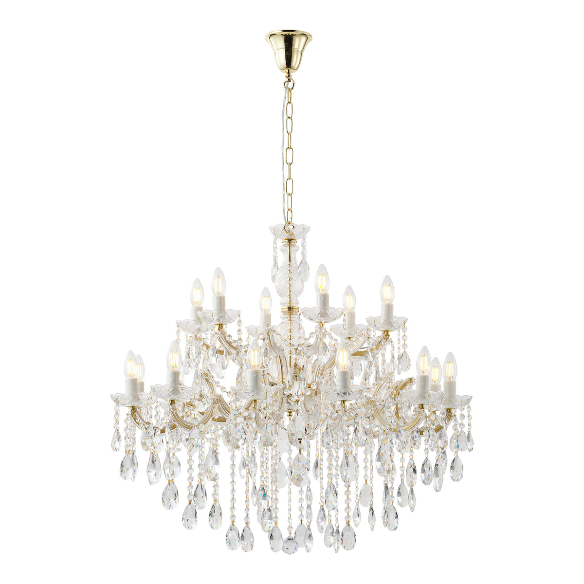 Zurich 18 Light Crystal Glass Chandelier, Gold