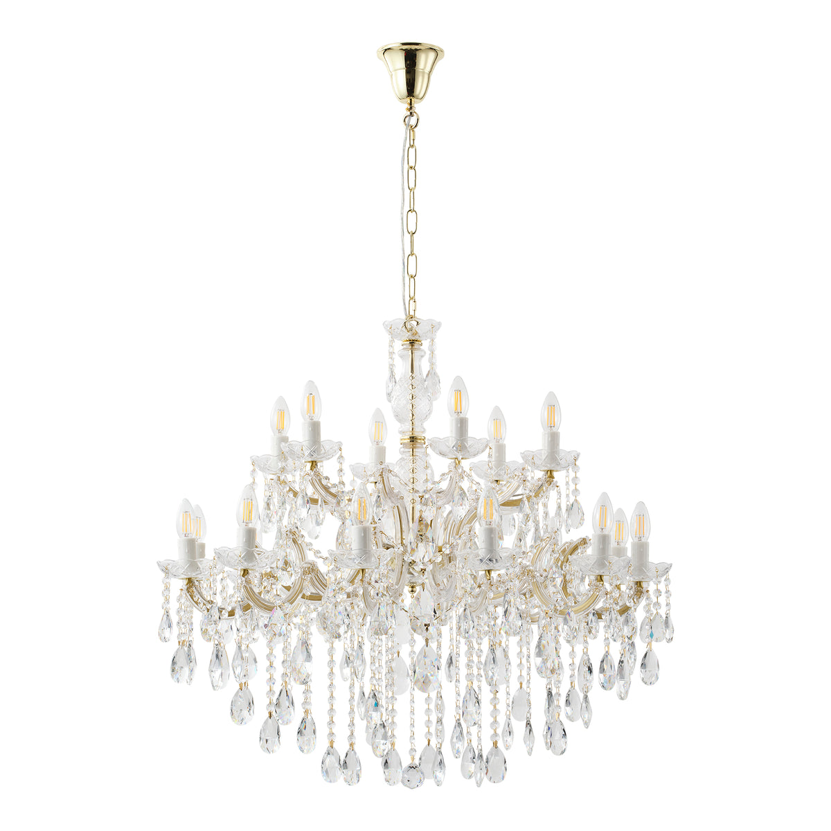 Zurich 18 Light Crystal Glass Chandelier, Gold