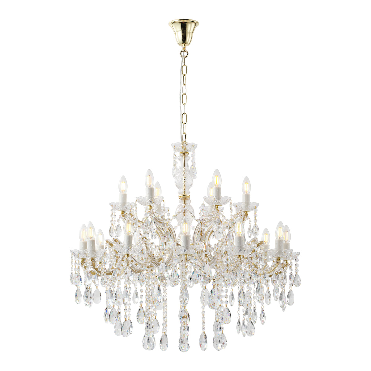 Zurich 18 Light Crystal Glass Chandelier, Gold