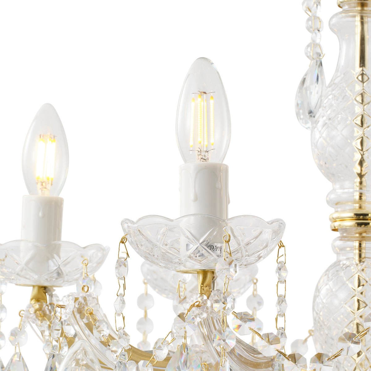 Zurich 18 Light Crystal Glass Chandelier, Gold