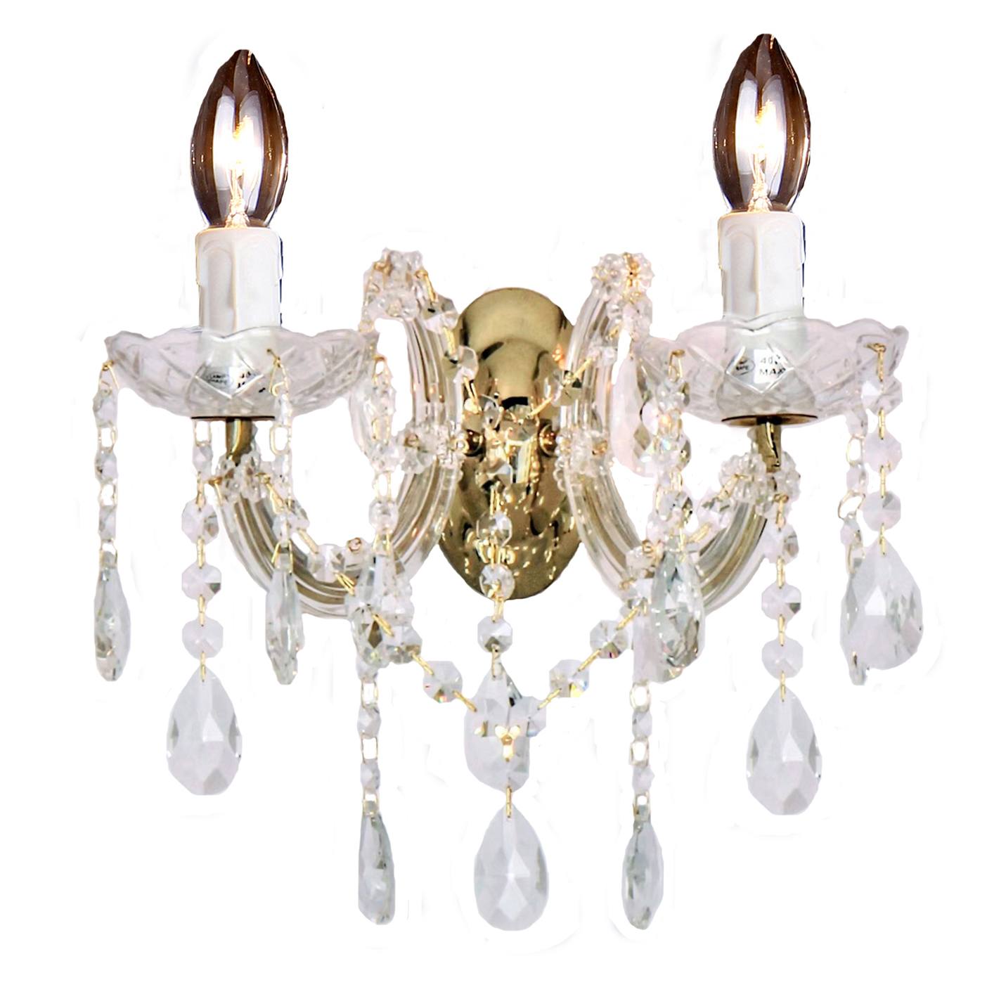 Zurich 2 Light Crystal Glass Wall Light, Gold
