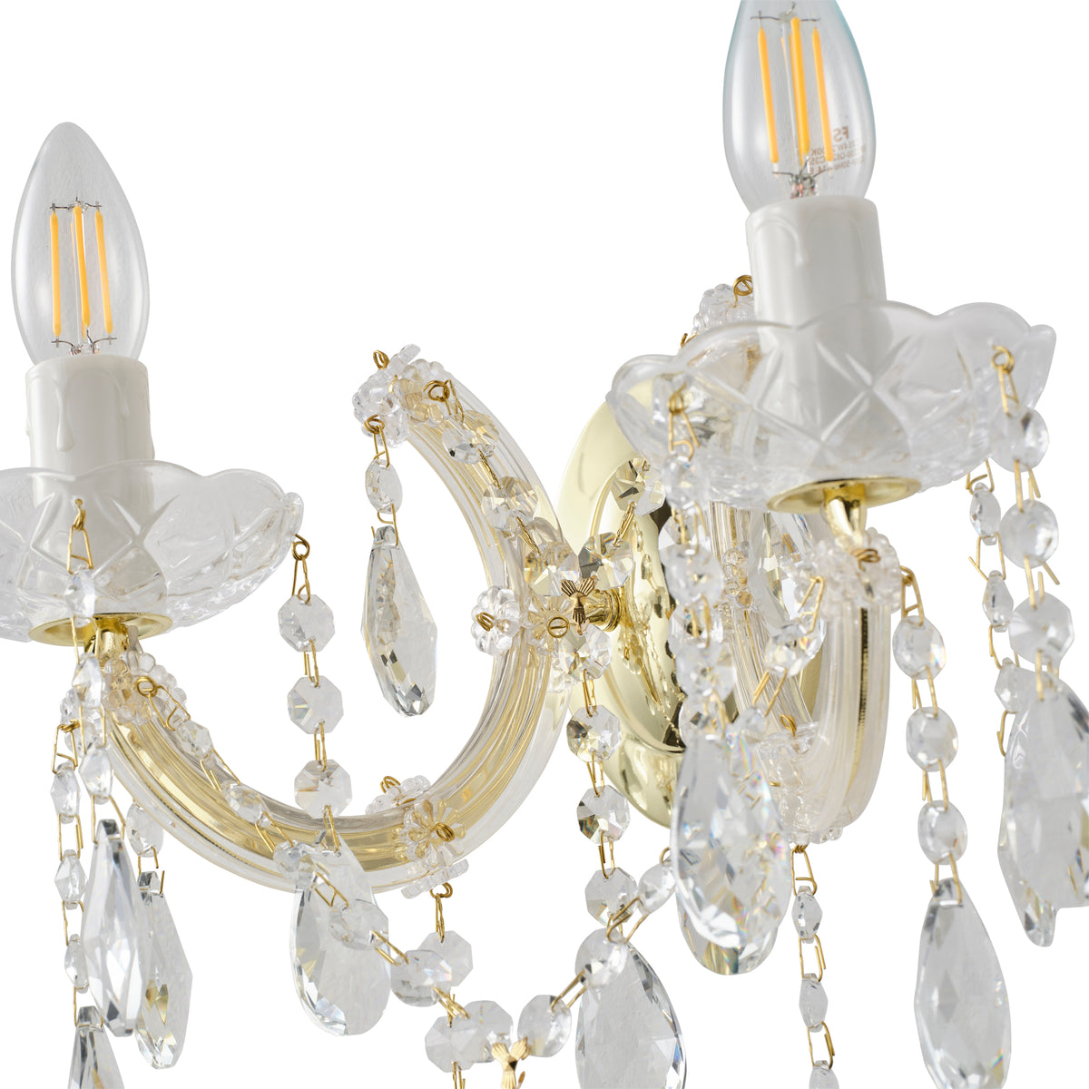 Zurich 2 Light Crystal Glass Wall Light, Gold