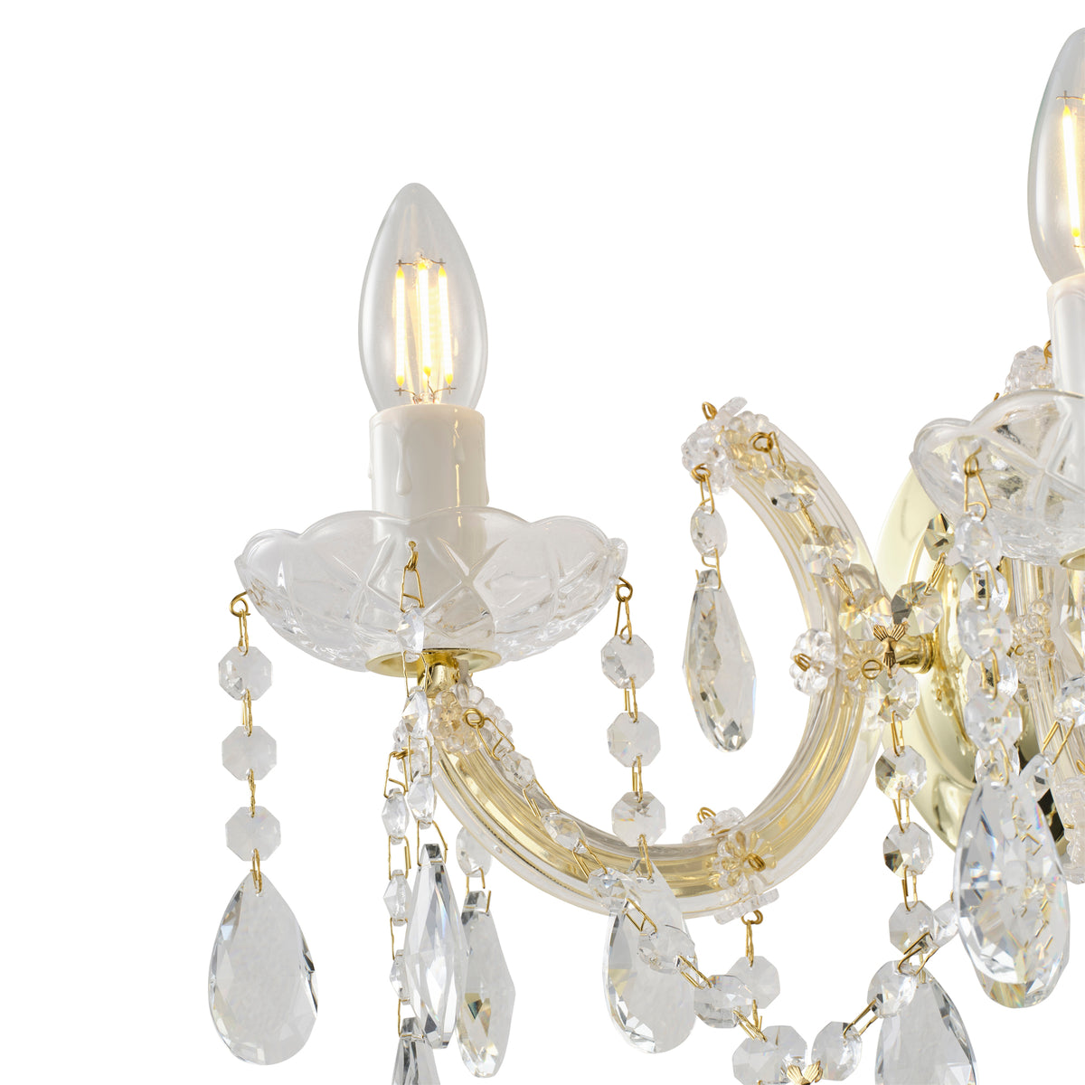 Zurich 2 Light Crystal Glass Wall Light, Gold