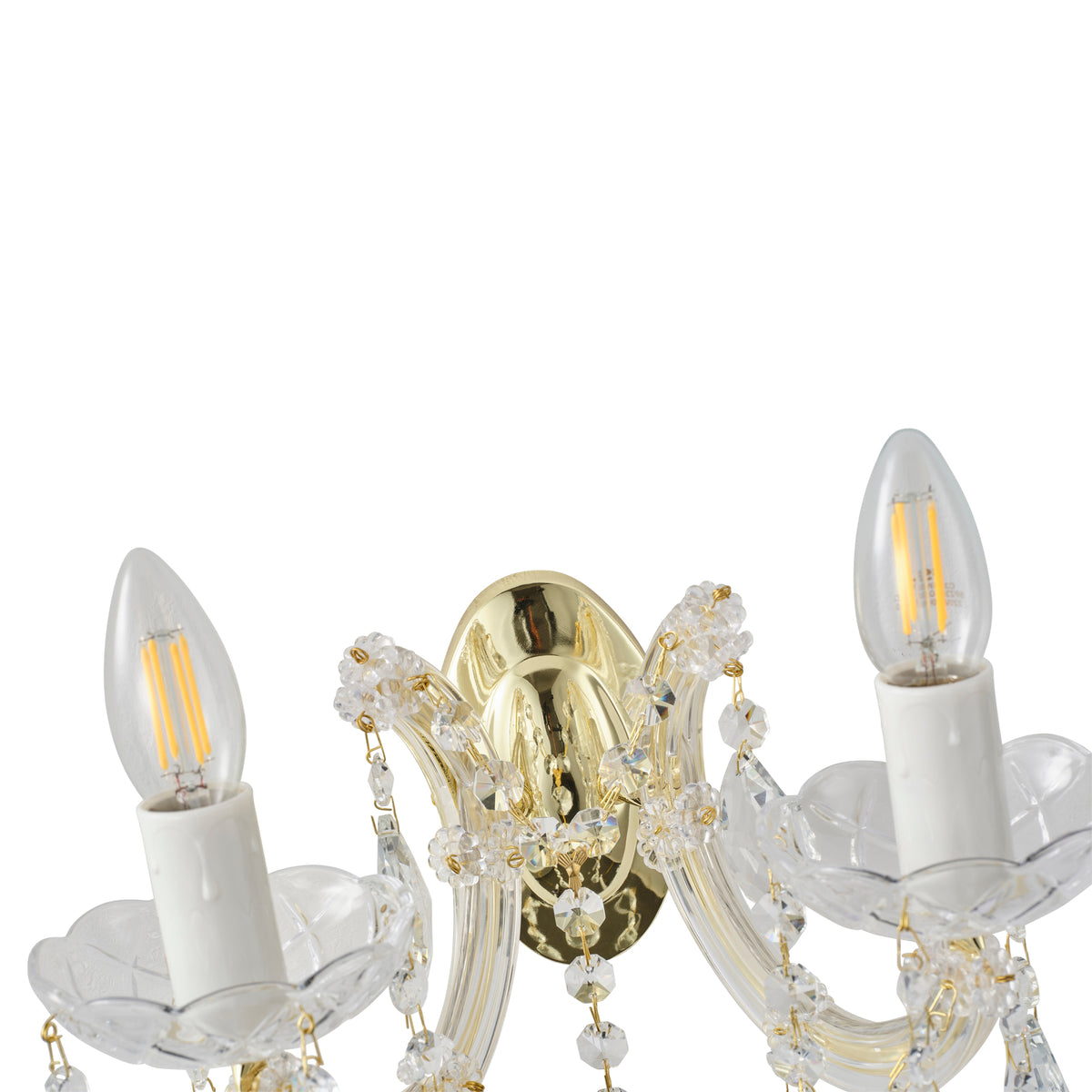 Zurich 2 Light Crystal Glass Wall Light, Gold
