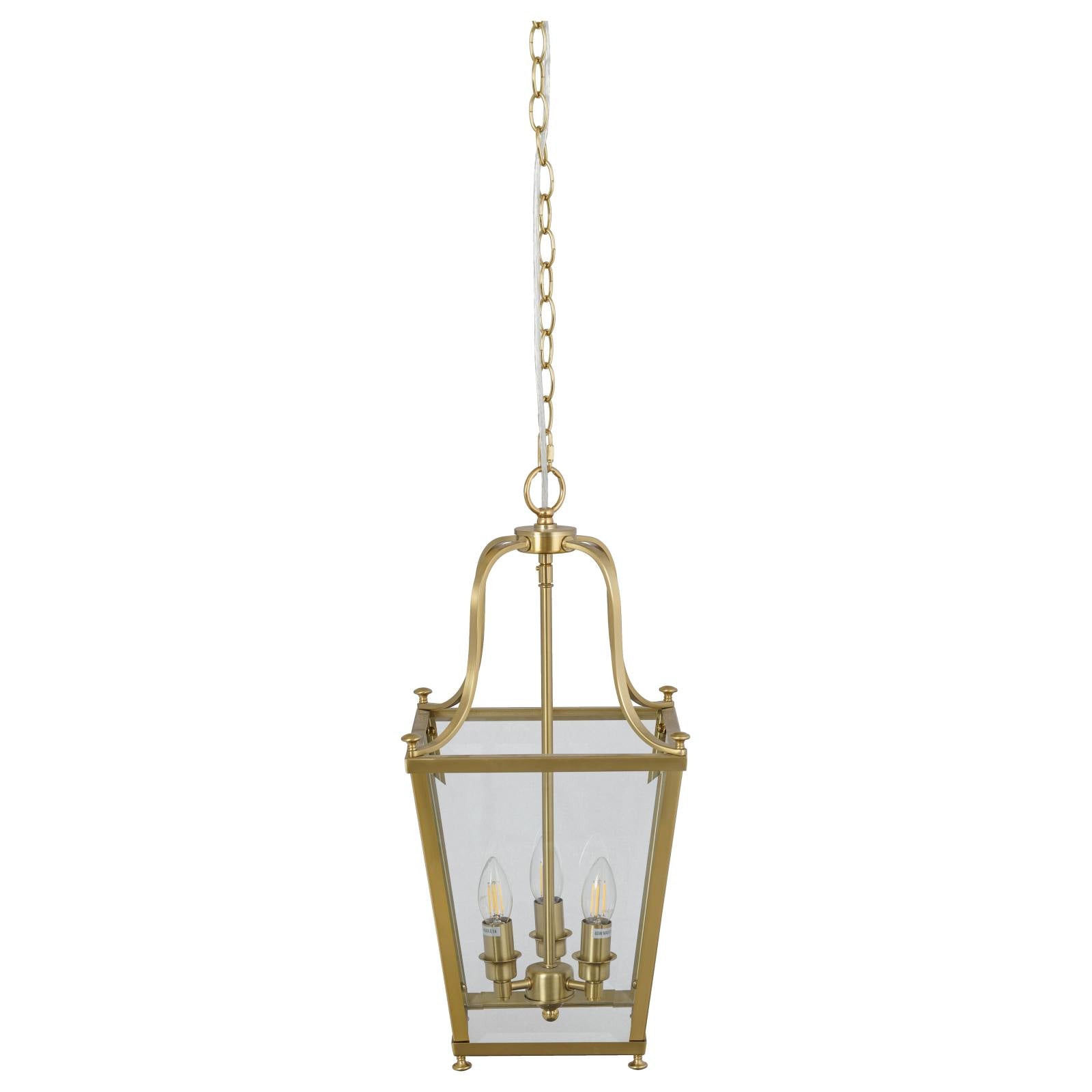 Montana Small 3 Light Lantern Pendant, Satin Brass