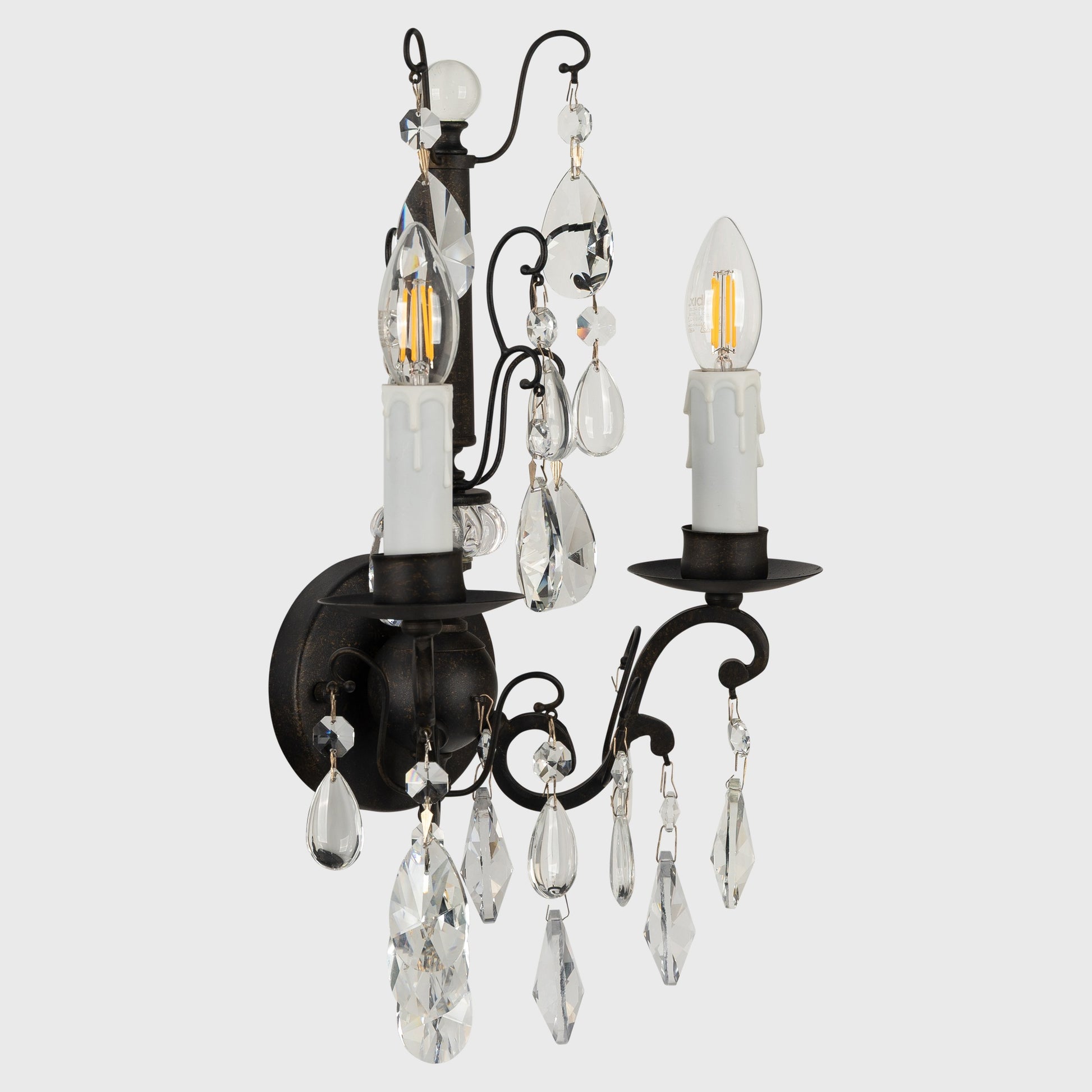 Salzburg 2 Light Crystal Glass Wall Light, Bronze
