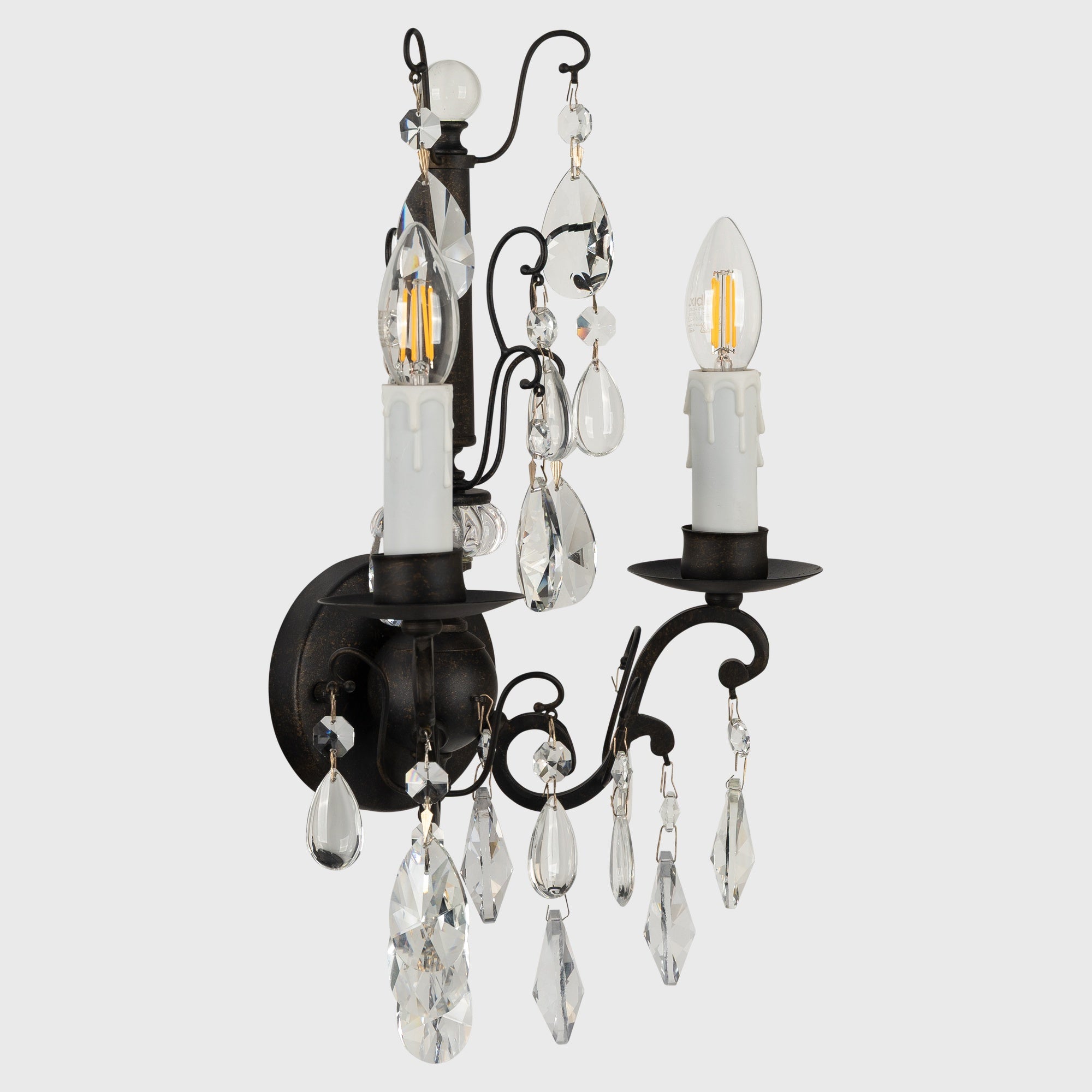 Salzburg 2 Light Crystal Glass Wall Light, Bronze