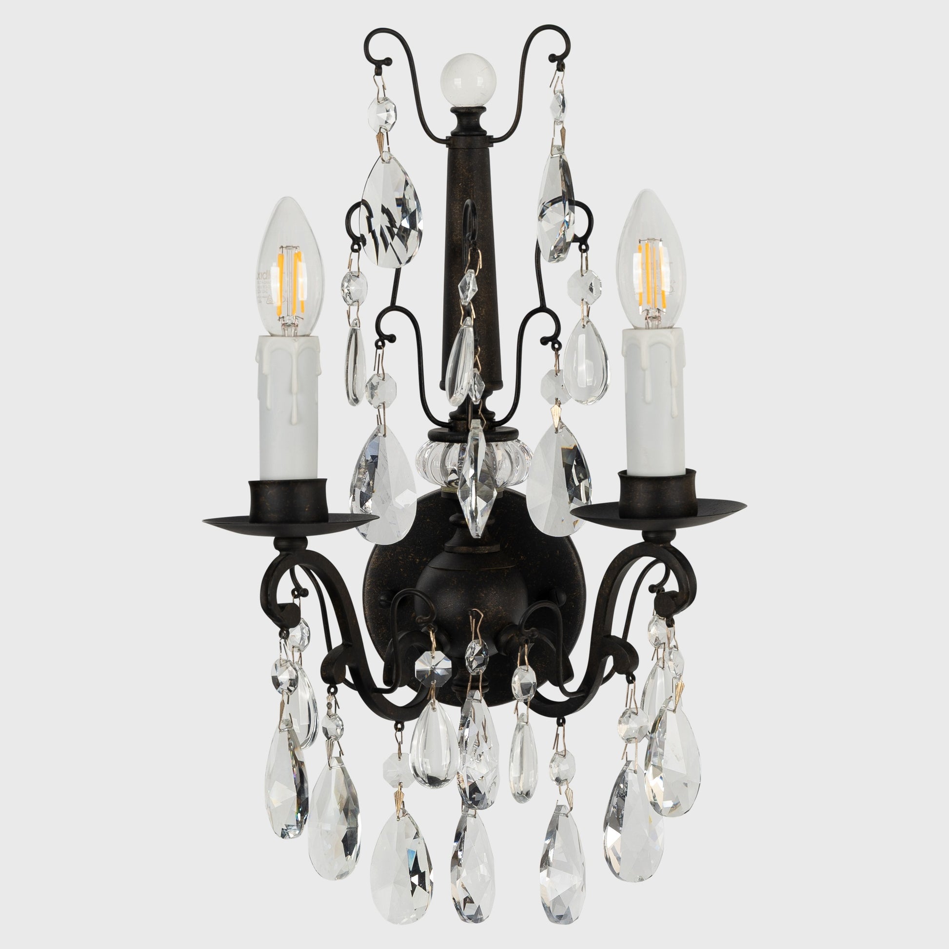 Salzburg 2 Light Crystal Glass Wall Light, Bronze