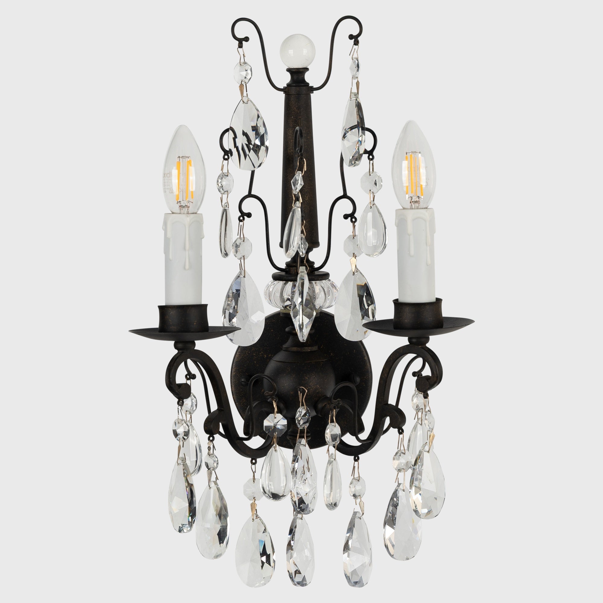 Salzburg 2 Light Crystal Glass Wall Light, Bronze