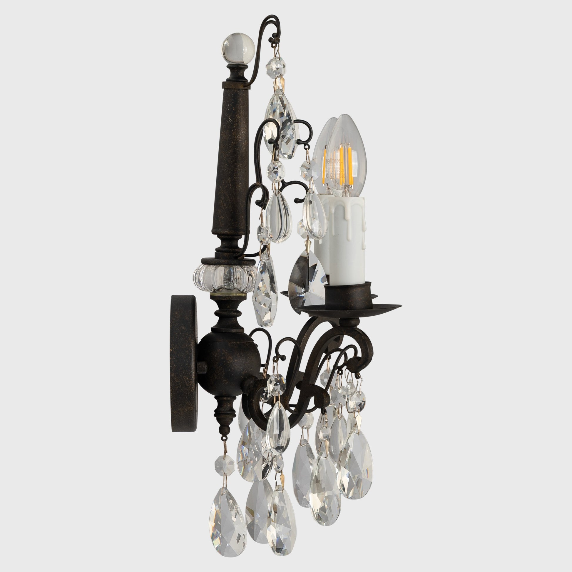 Salzburg 2 Light Crystal Glass Wall Light, Bronze