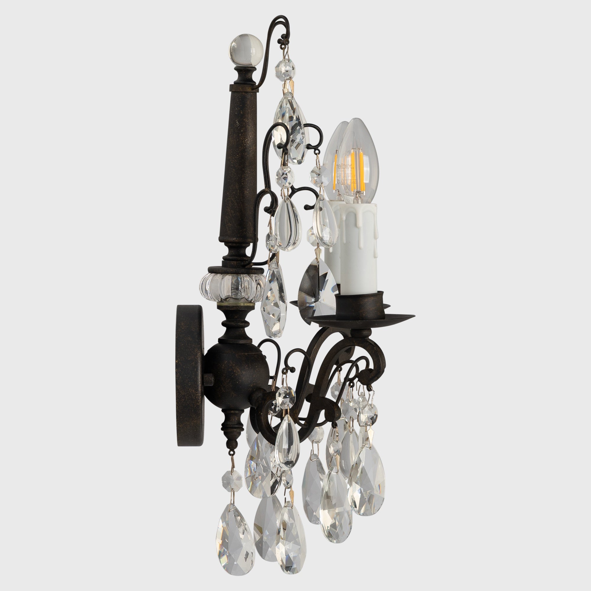 Salzburg 2 Light Crystal Glass Wall Light, Bronze