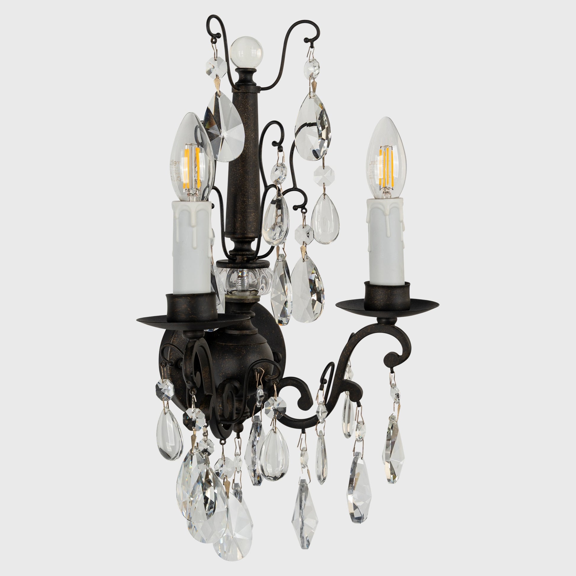 Salzburg 2 Light Crystal Glass Wall Light, Bronze