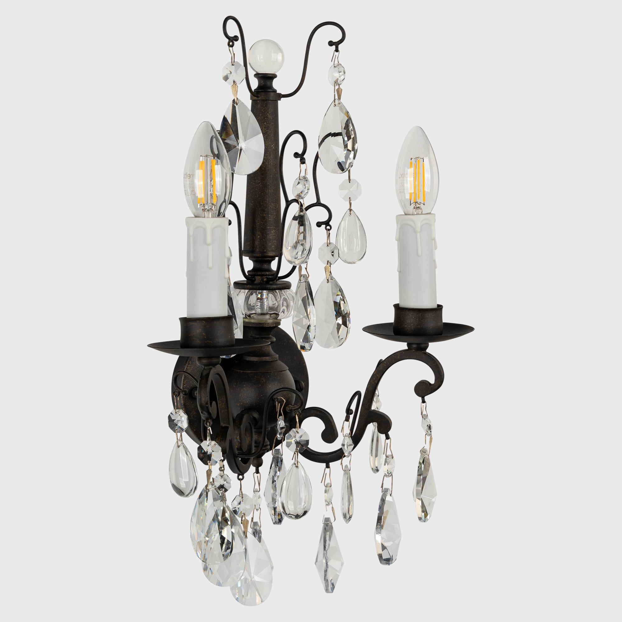 Salzburg 2 Light Crystal Glass Wall Light, Bronze
