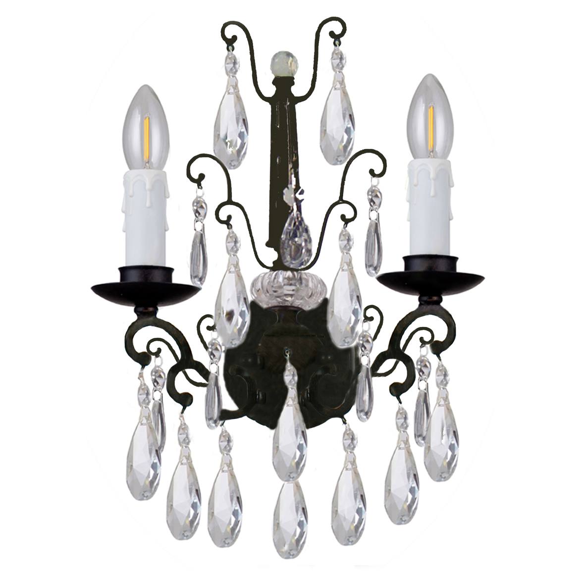 Salzburg 2 Light Crystal Glass Wall Light, Bronze
