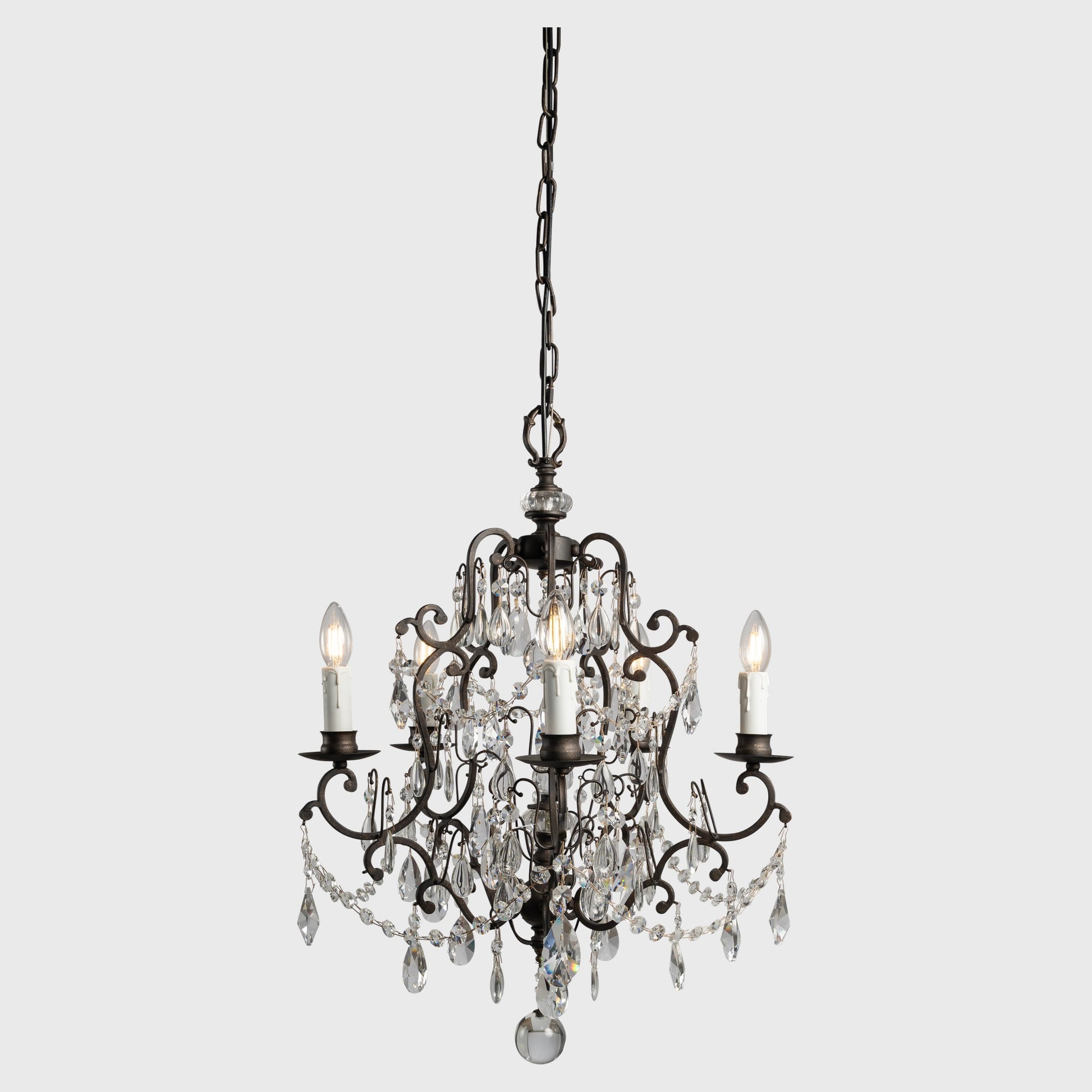 Salzburg 5 Light Crystal Glass Chandelier Light, Bronze