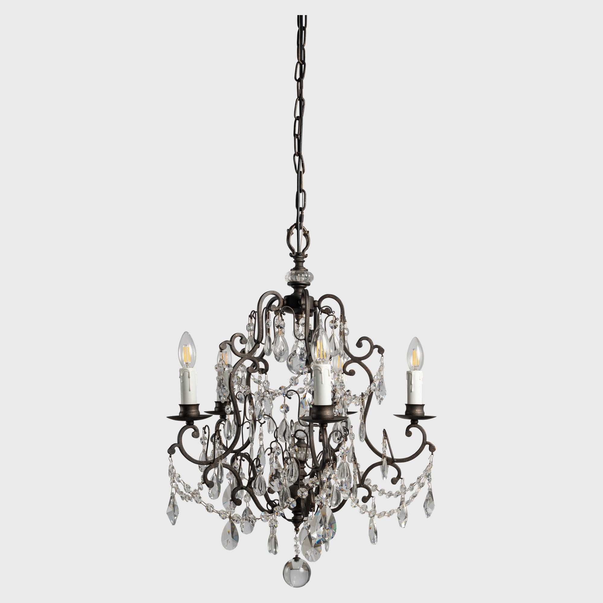 Salzburg 5 Light Crystal Glass Chandelier Light, Bronze