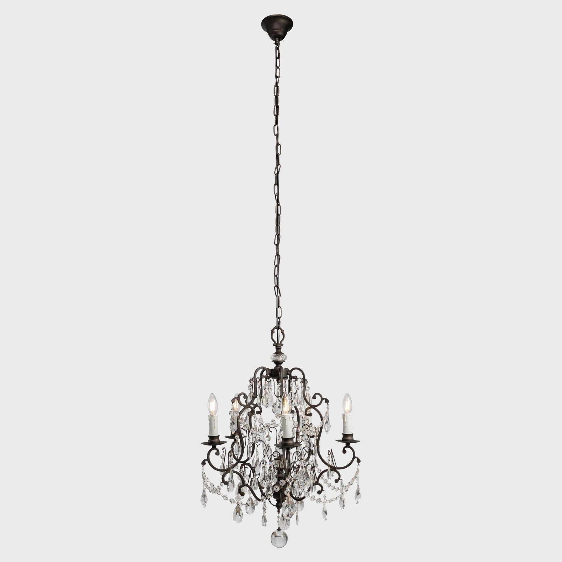 Salzburg 5 Light Crystal Glass Chandelier Light, Bronze