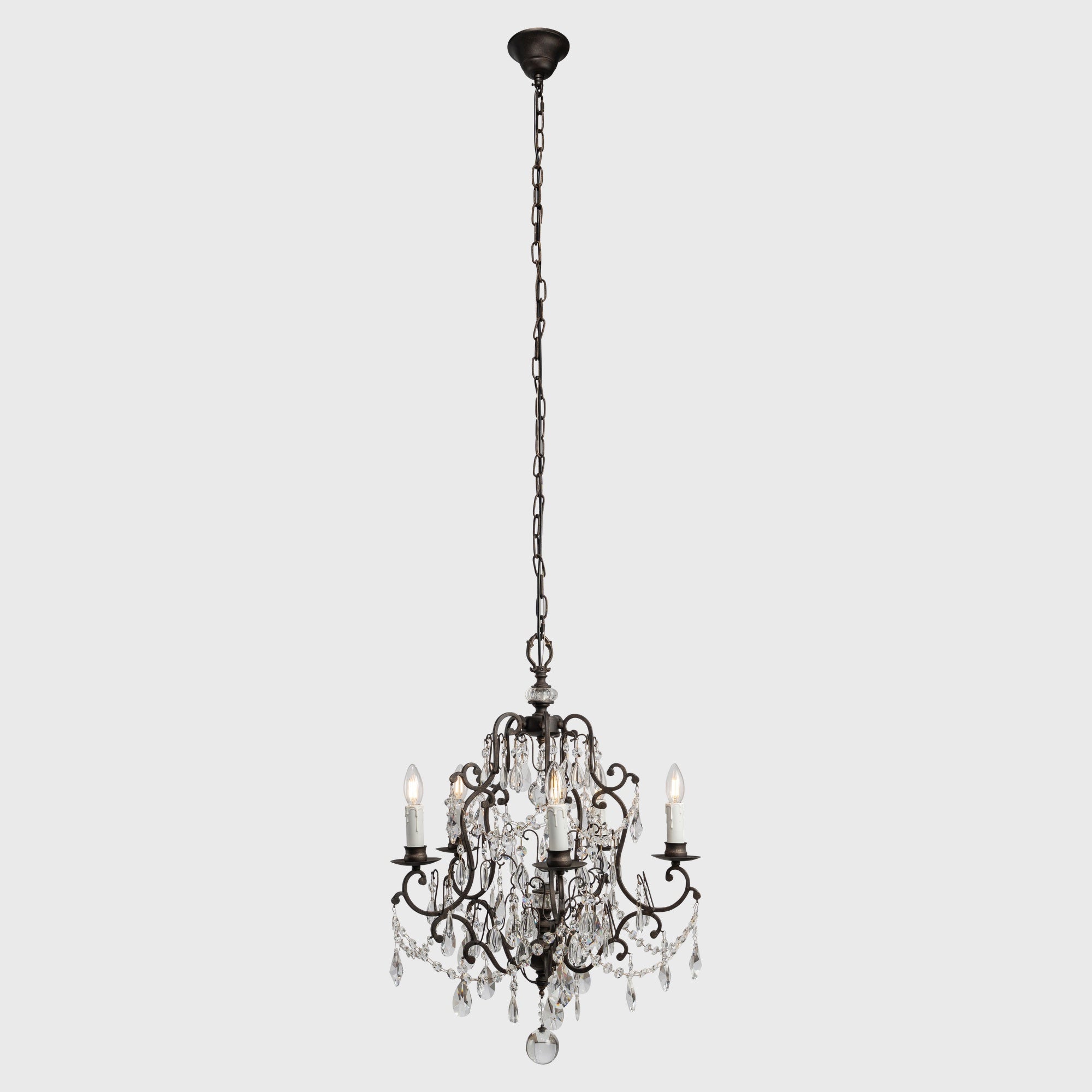 Salzburg 5 Light Crystal Glass Chandelier Light, Bronze