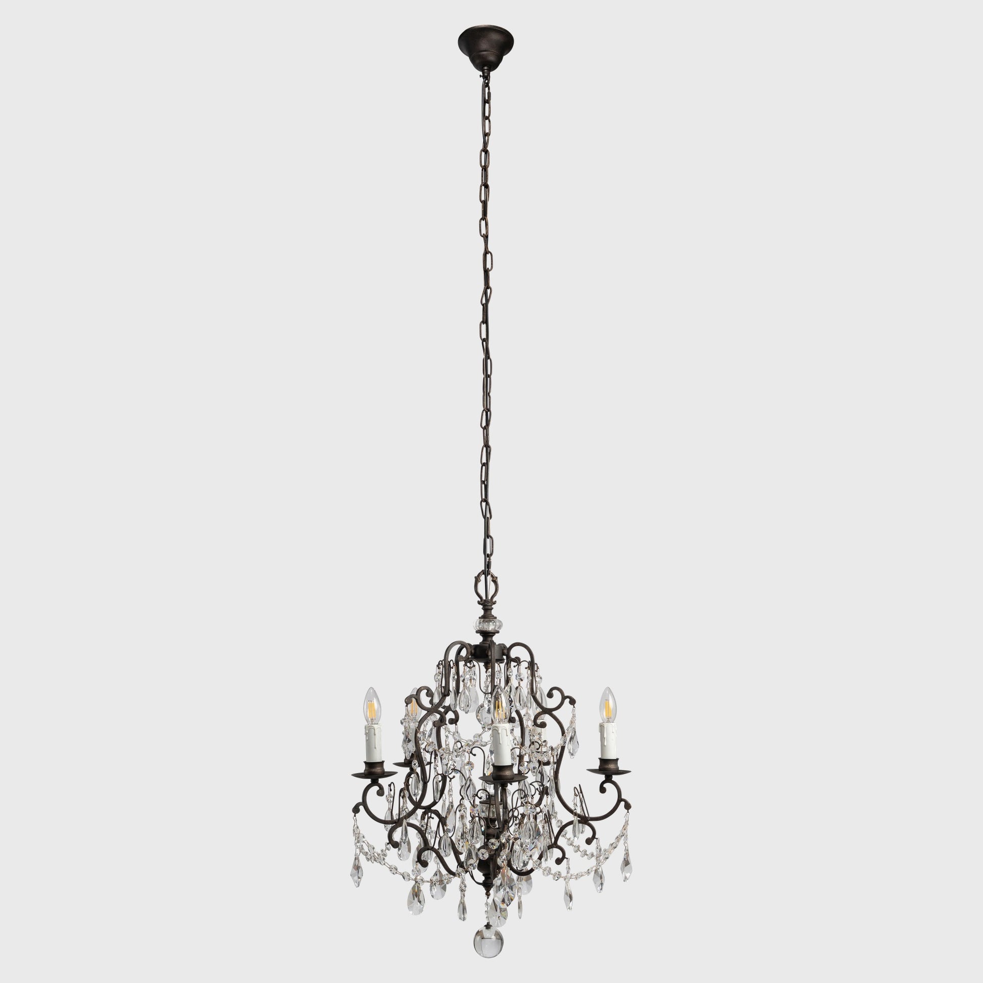 Salzburg 5 Light Crystal Glass Chandelier Light, Bronze