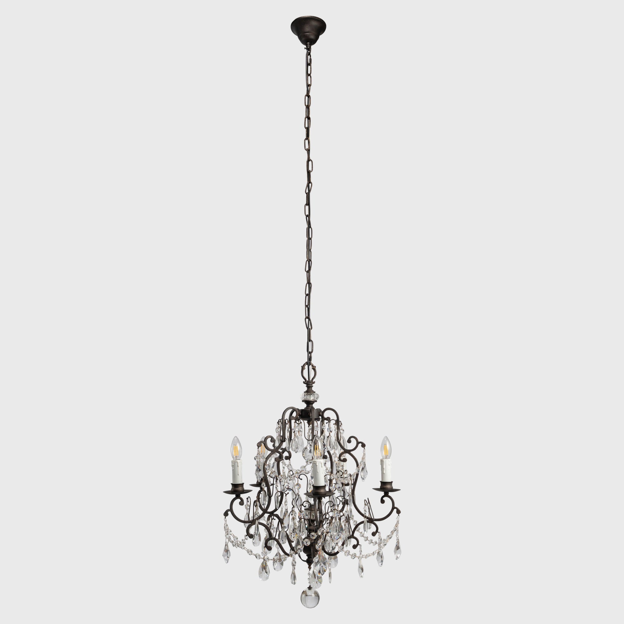 Salzburg 5 Light Crystal Glass Chandelier Light, Bronze