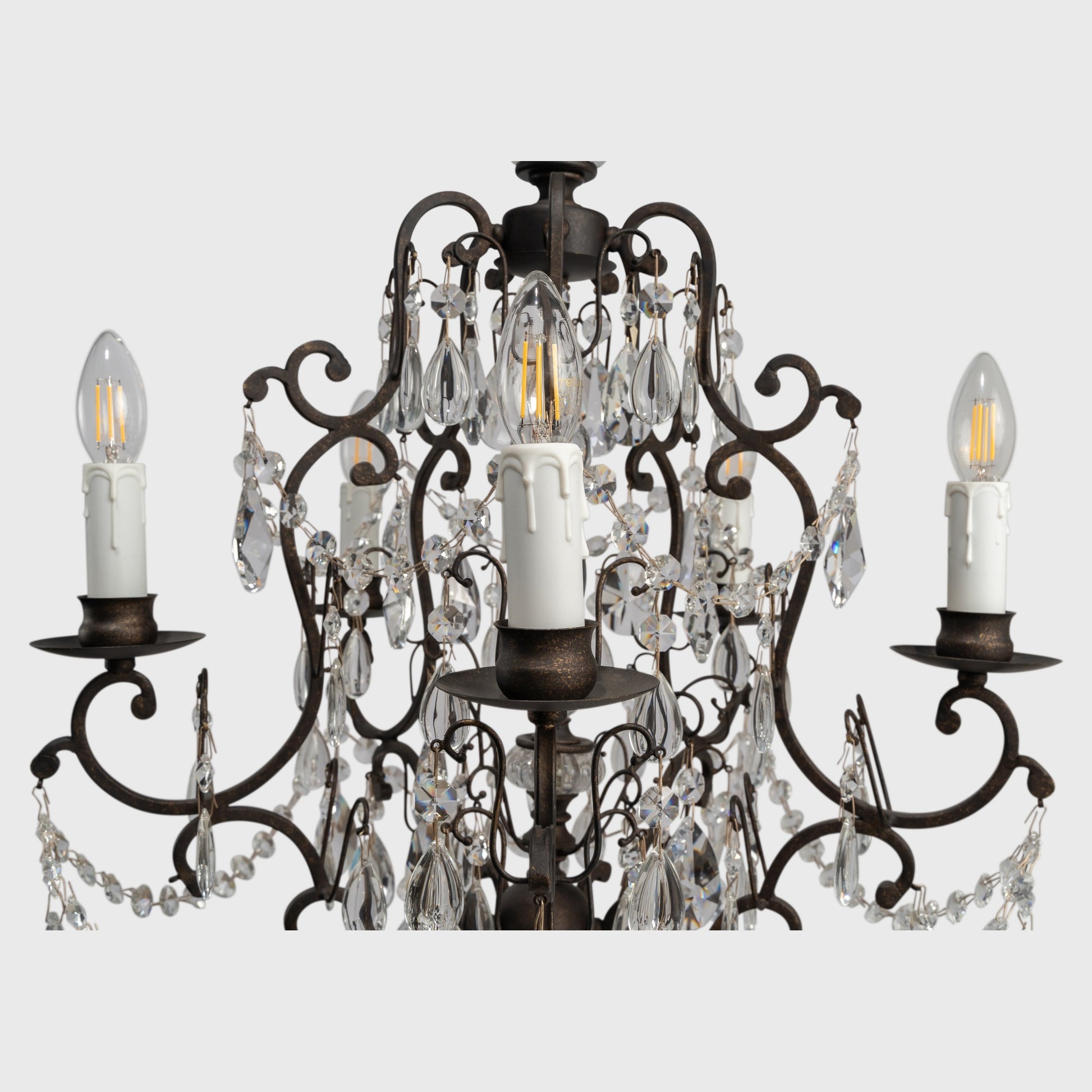 Salzburg 5 Light Crystal Glass Chandelier Light, Bronze