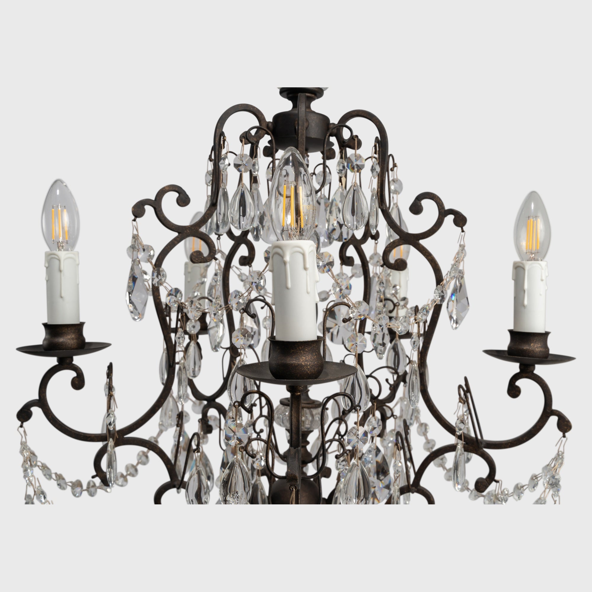 Salzburg 5 Light Crystal Glass Chandelier Light, Bronze