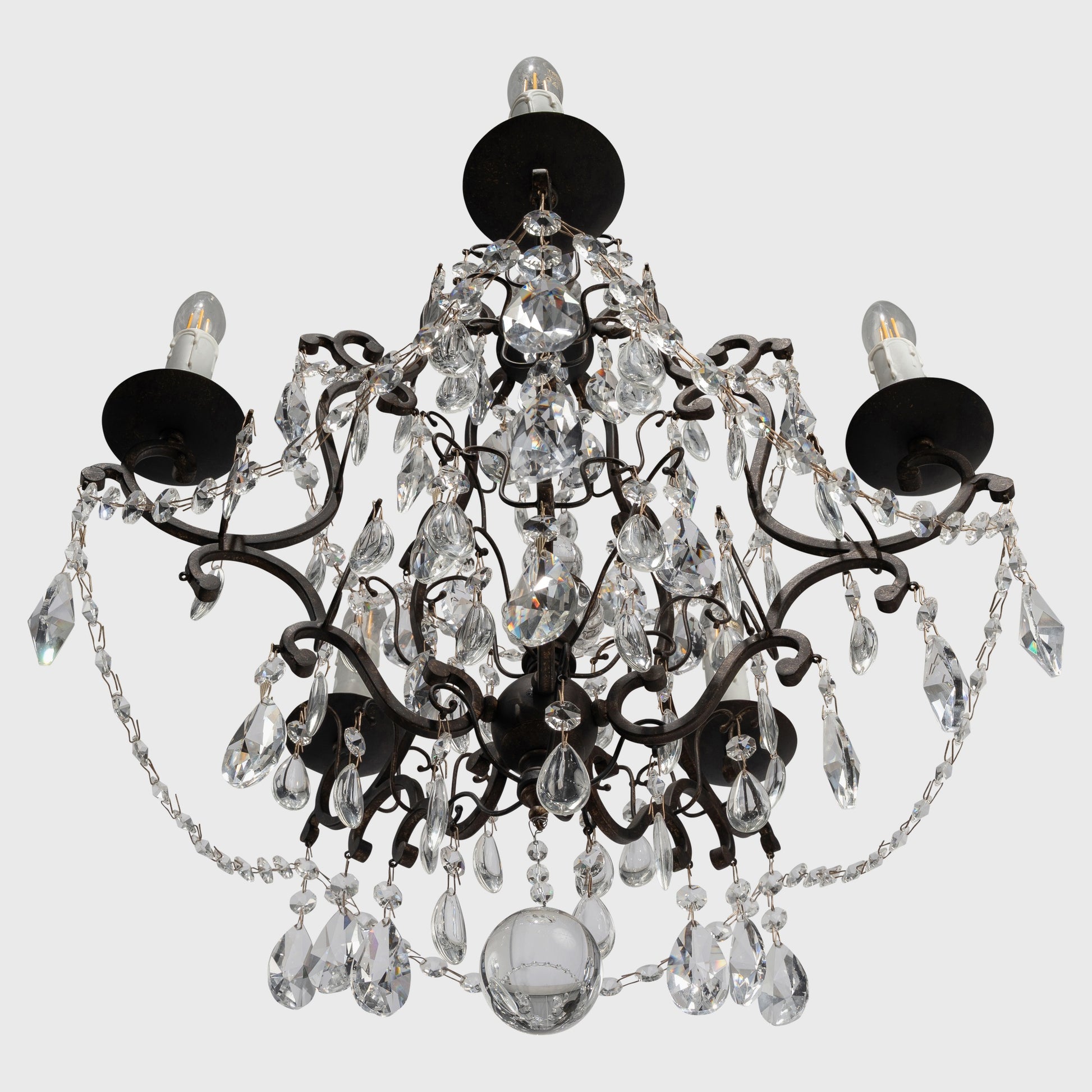 Salzburg 5 Light Crystal Glass Chandelier Light, Bronze