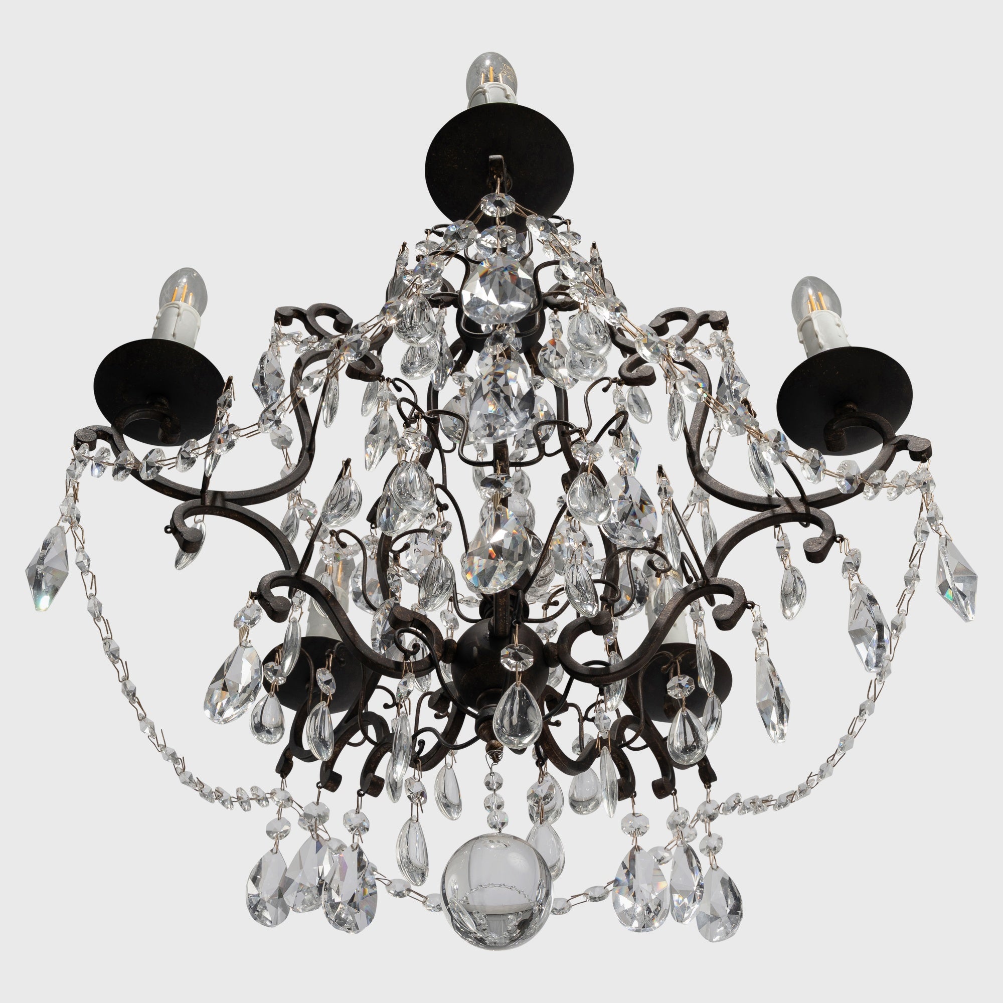 Salzburg 5 Light Crystal Glass Chandelier Light, Bronze
