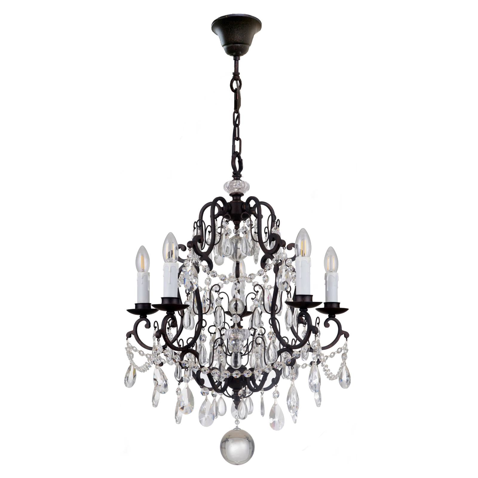 Salzburg 5 Light Crystal Glass Chandelier Light, Bronze