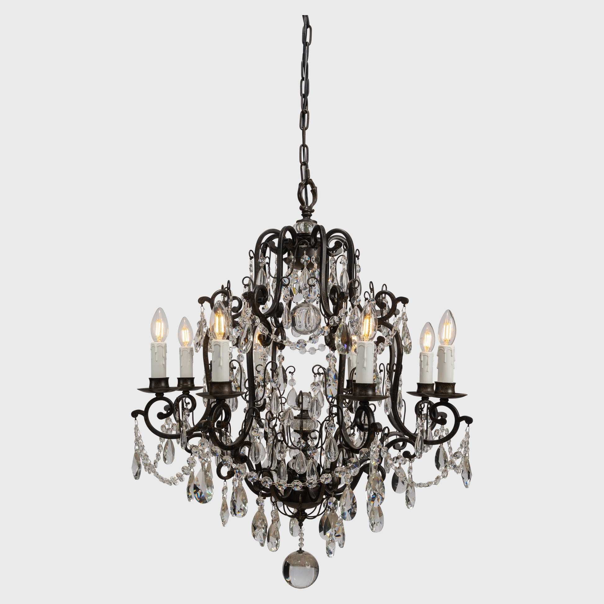 Salzburg 8 Light Crystal Glass Chandelier Light, Bronze