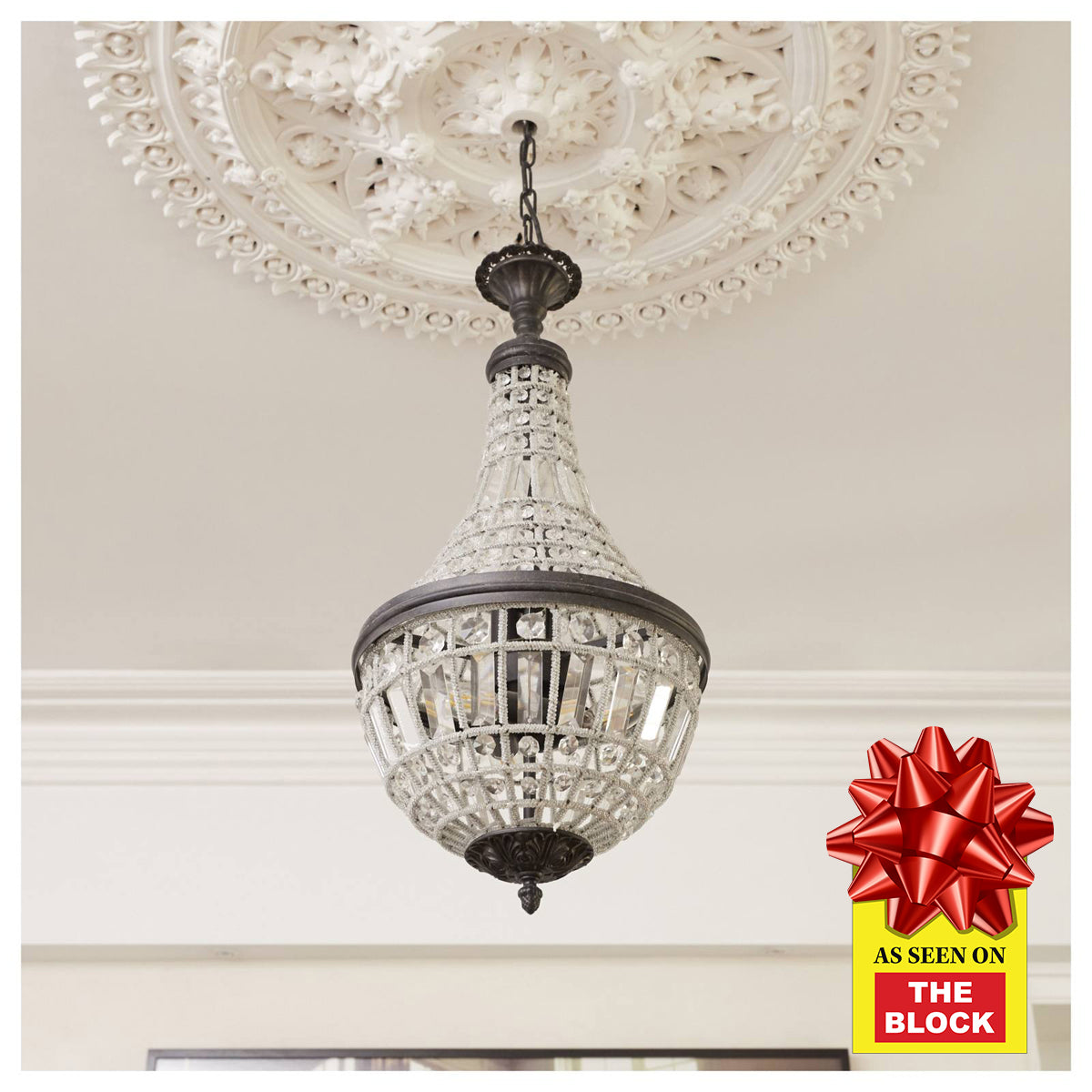 Marseilles Medium 44cm 6 Light Basket Crystal Glass Chandelier, Bronze