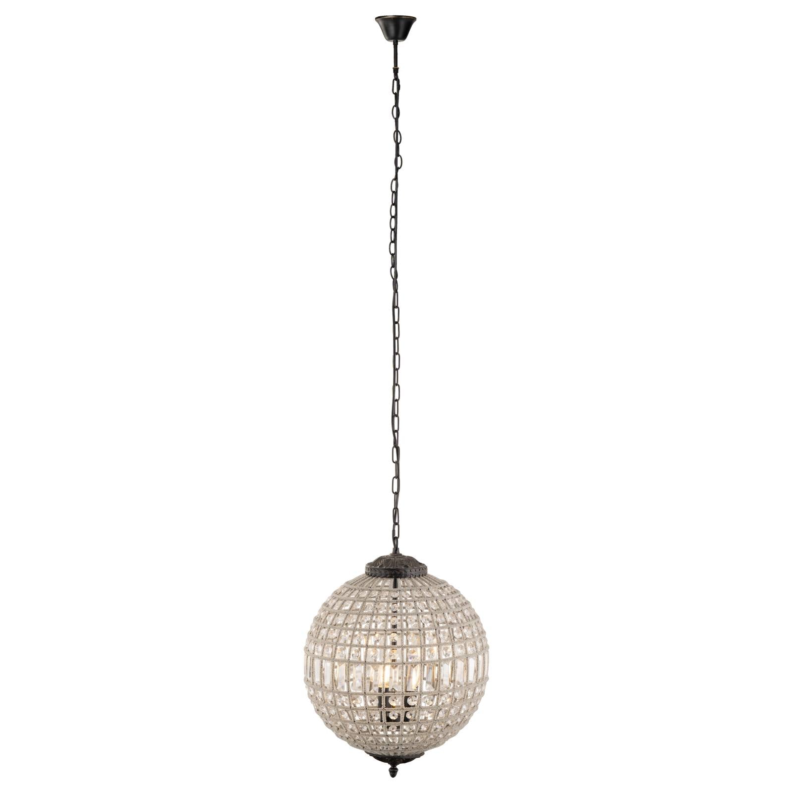 Marseilles Large 45cm 3 Light Ball Crystal Glass Chandelier, Bronze