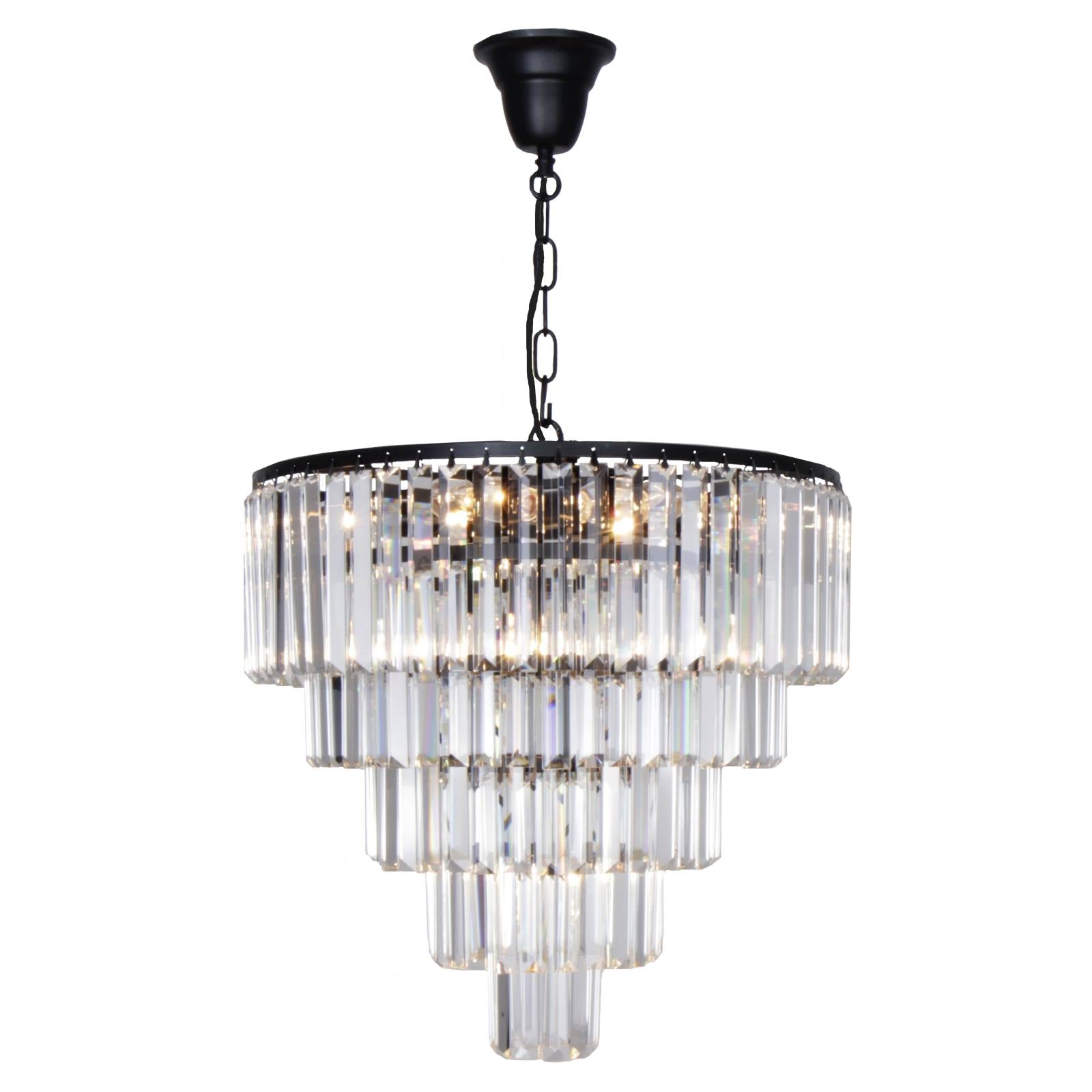 Celestial 49cm 10 Light 5 Tier Crystal Glass Chandelier, Black