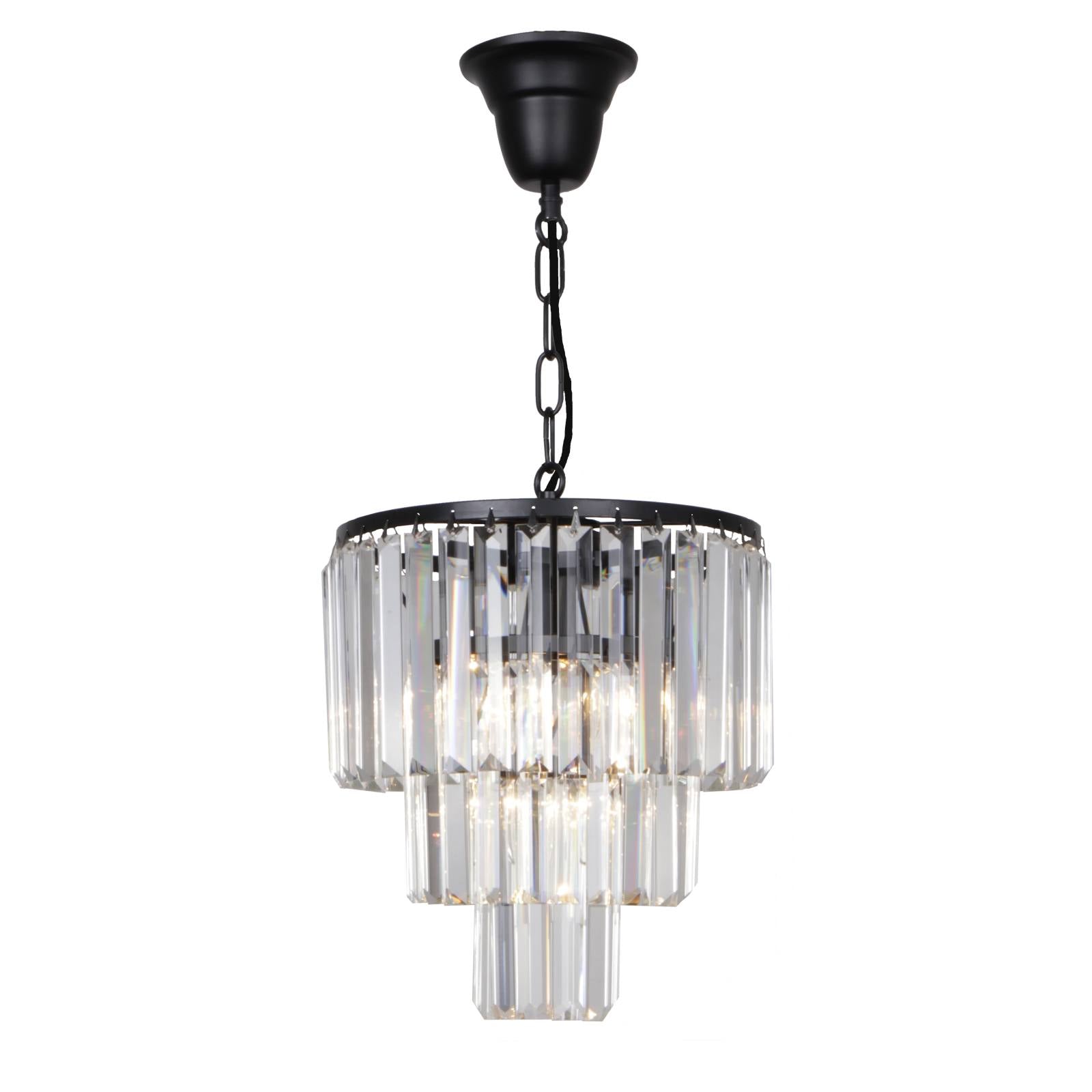 Celestial 29cm 4 Light 3 Tier Crystal Glass Chandelier, Black