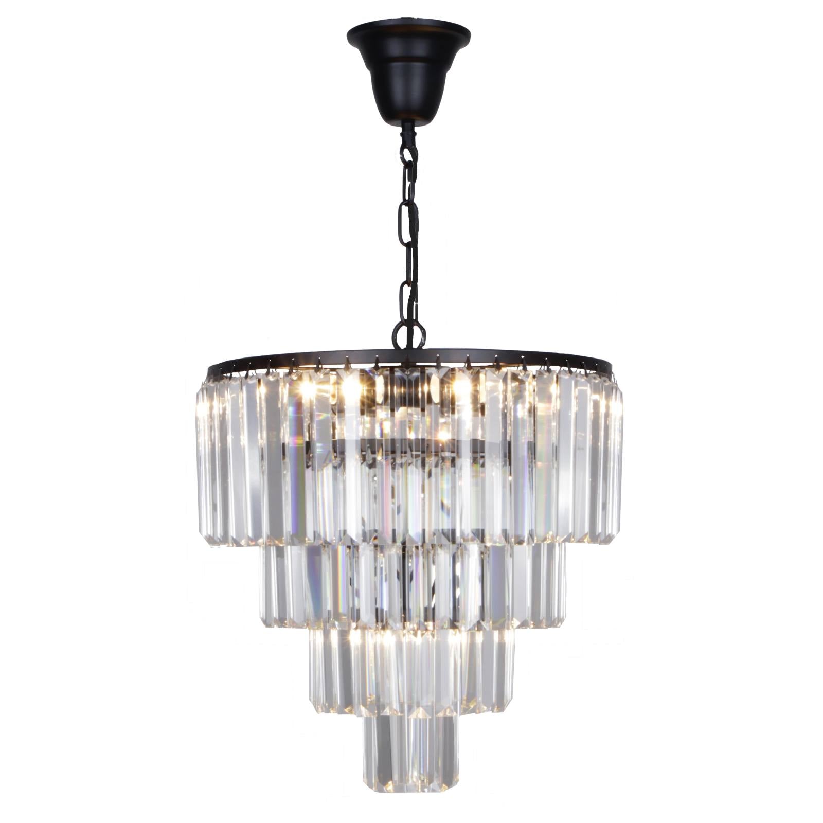 Celestial 39cm 5 Light 4 Tier Crystal Glass Chandelier, Black