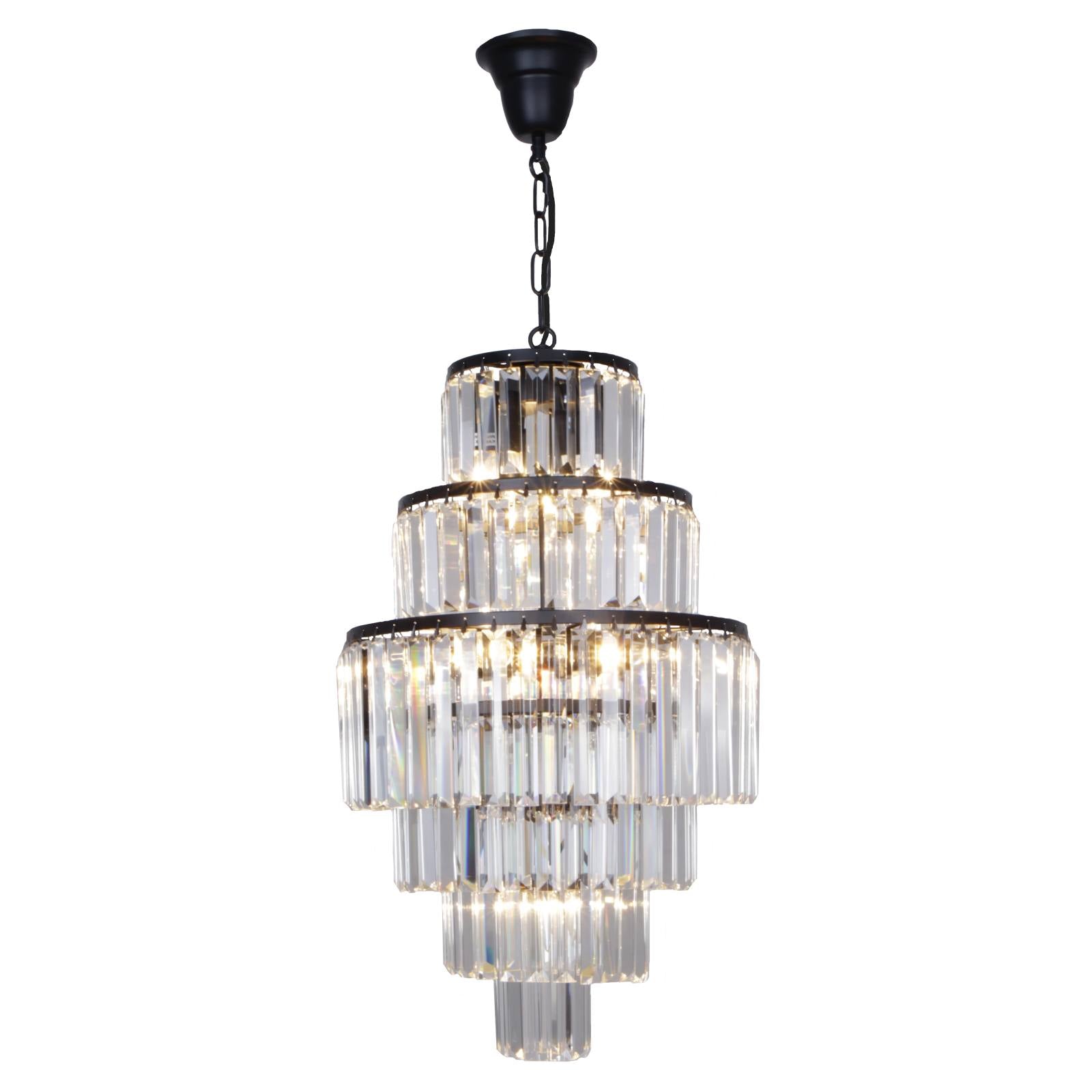 Celestial 39cm 9 Light 6 Tier Crystal Glass Chandelier, Black