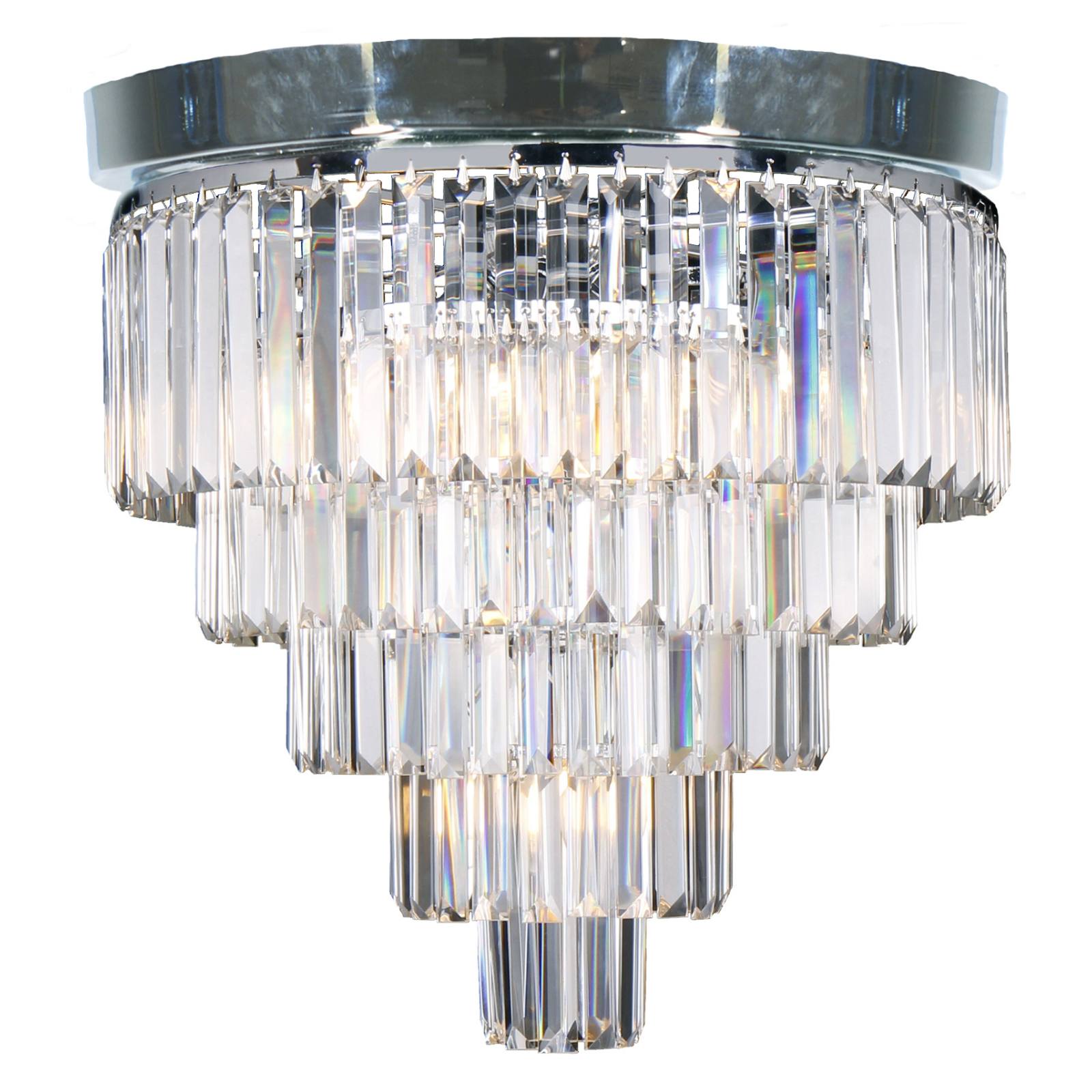 Celestial 40cm Flush 6 Light 5 Tier Crystal Glass Chandelier, Chrome