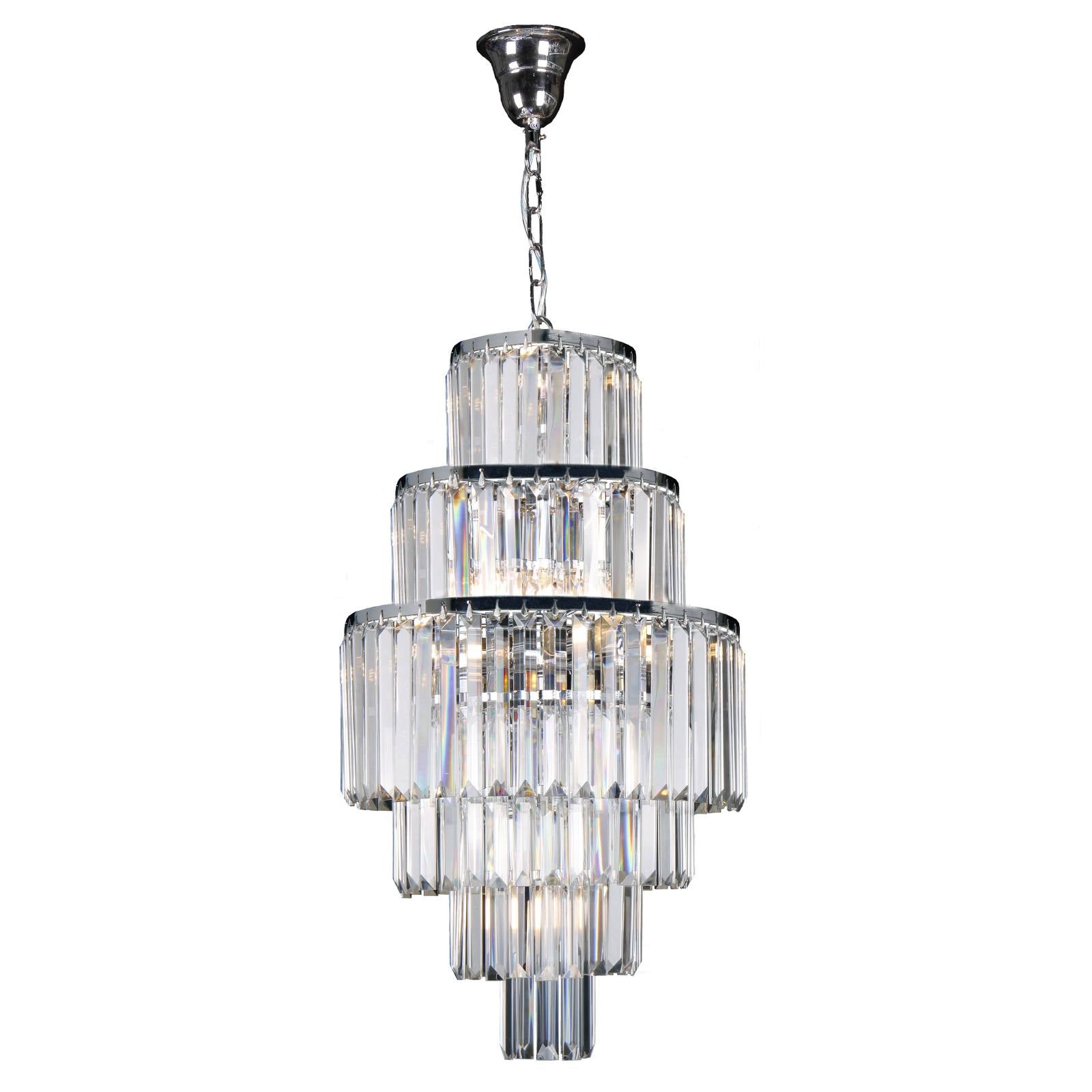 Celestial 39cm 9 Light 6 Tier Crystal Glass Chandelier, Chrome