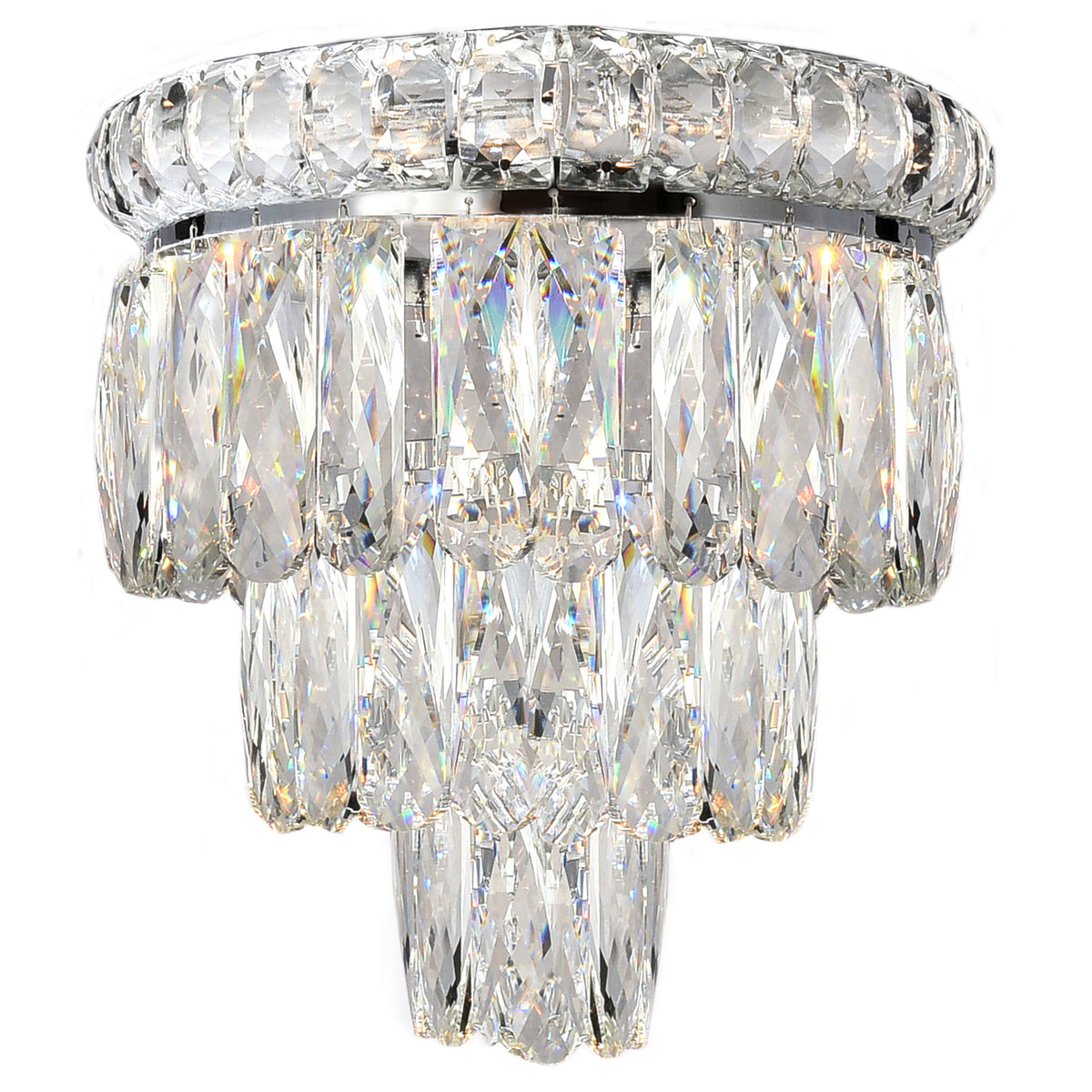 Emporia 2 Light 3 Tier Crystal Glass Wall Light, Chrome