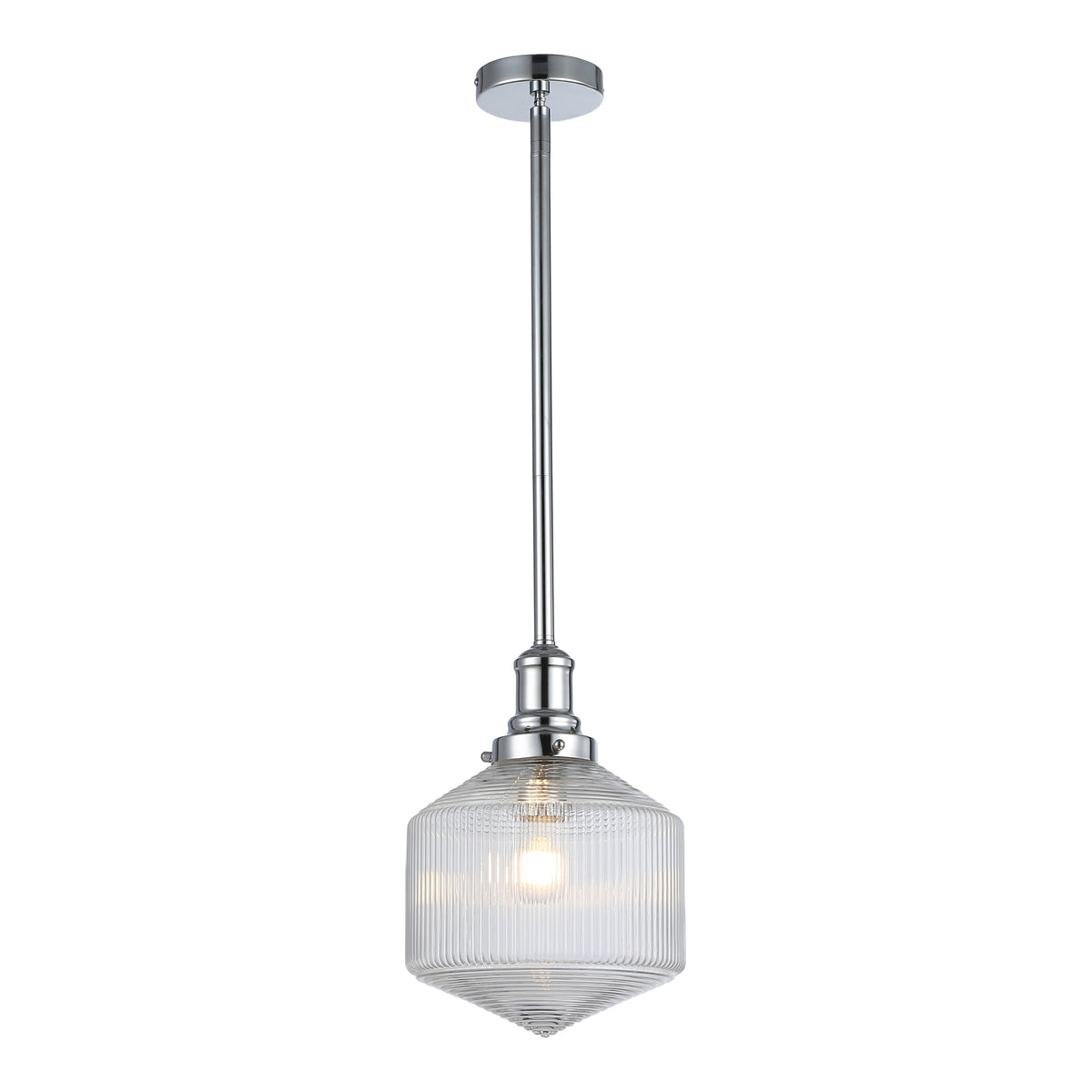 Jefferson Small Rod Pendant, Clear Glass & Chrome