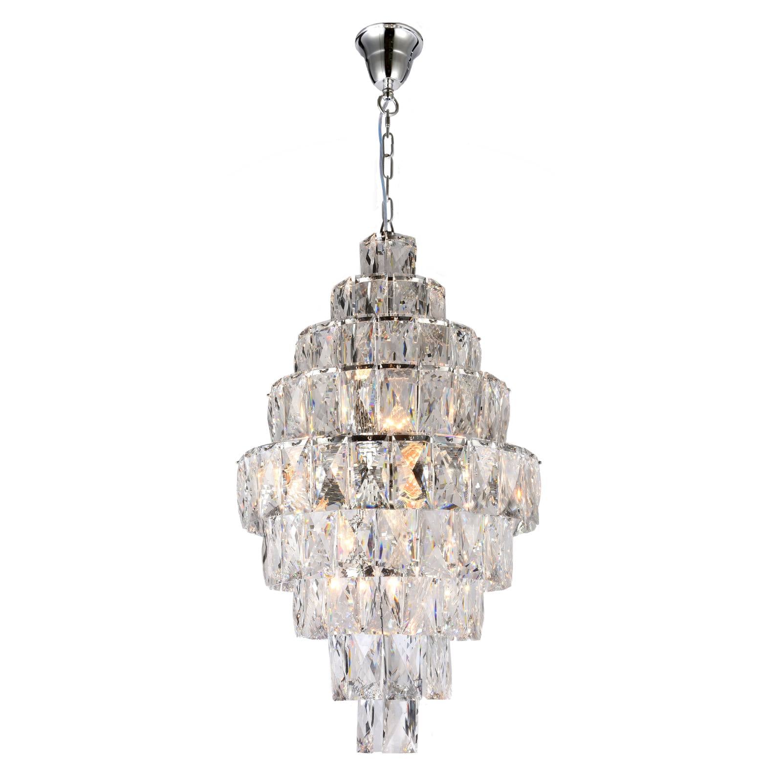 Waterfall 50cm 12 Light 9 Tier Crystal Glass Chandelier, Chrome