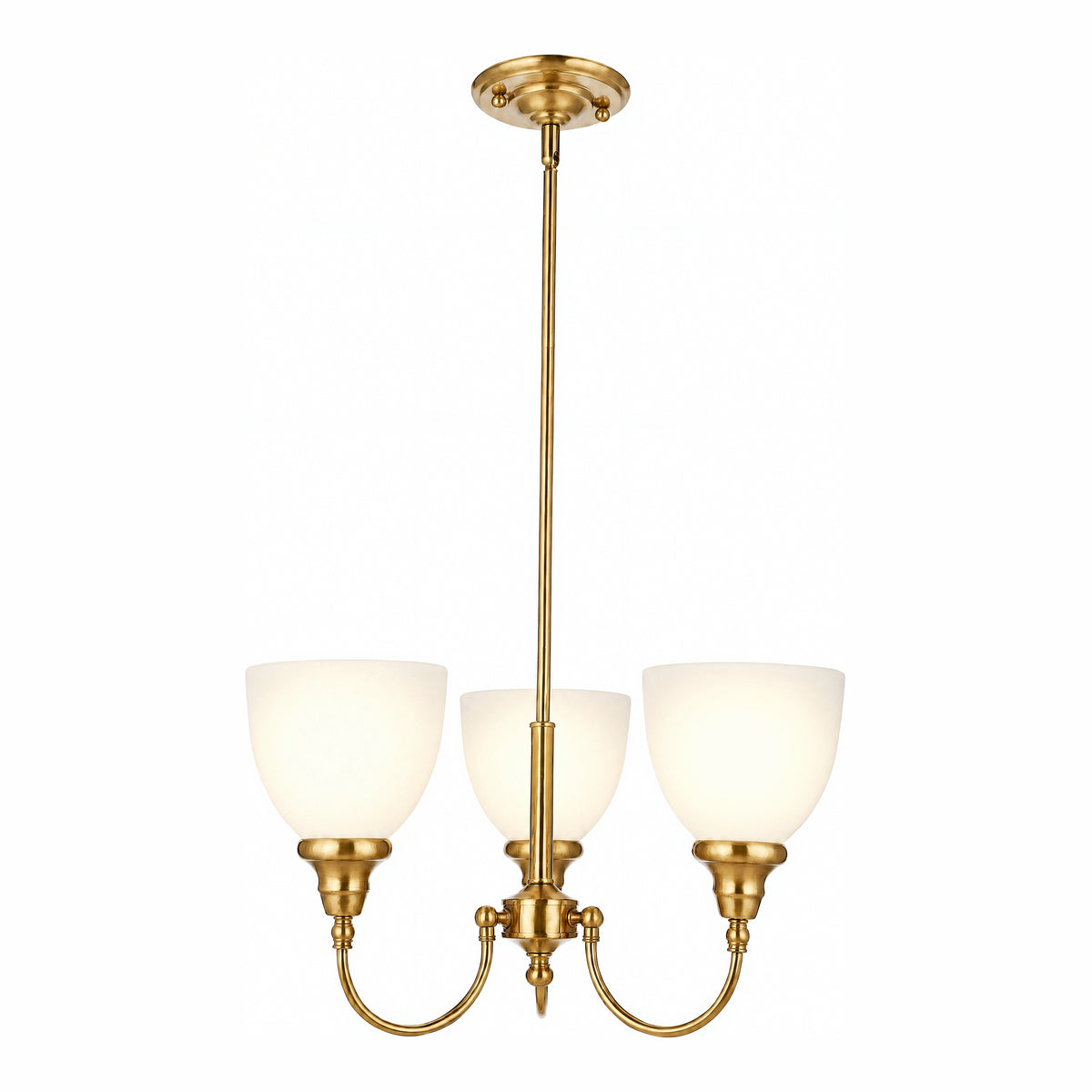 Benson Upwards 3 Light Pendant, Satin Brass
