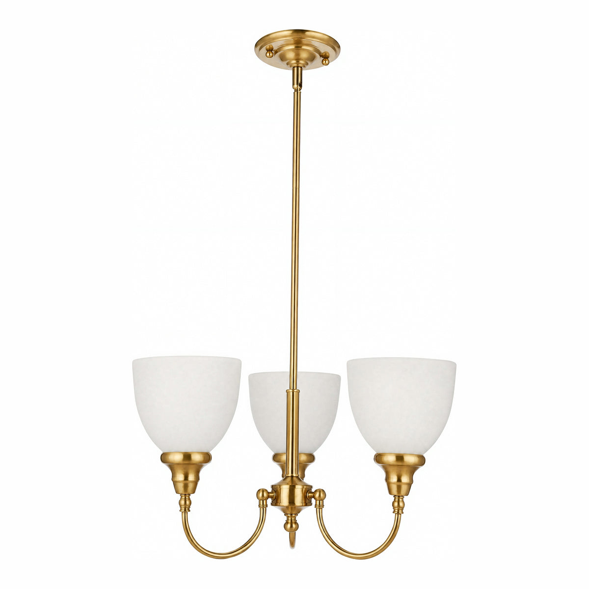 Benson Upwards 3 Light Pendant, Satin Brass